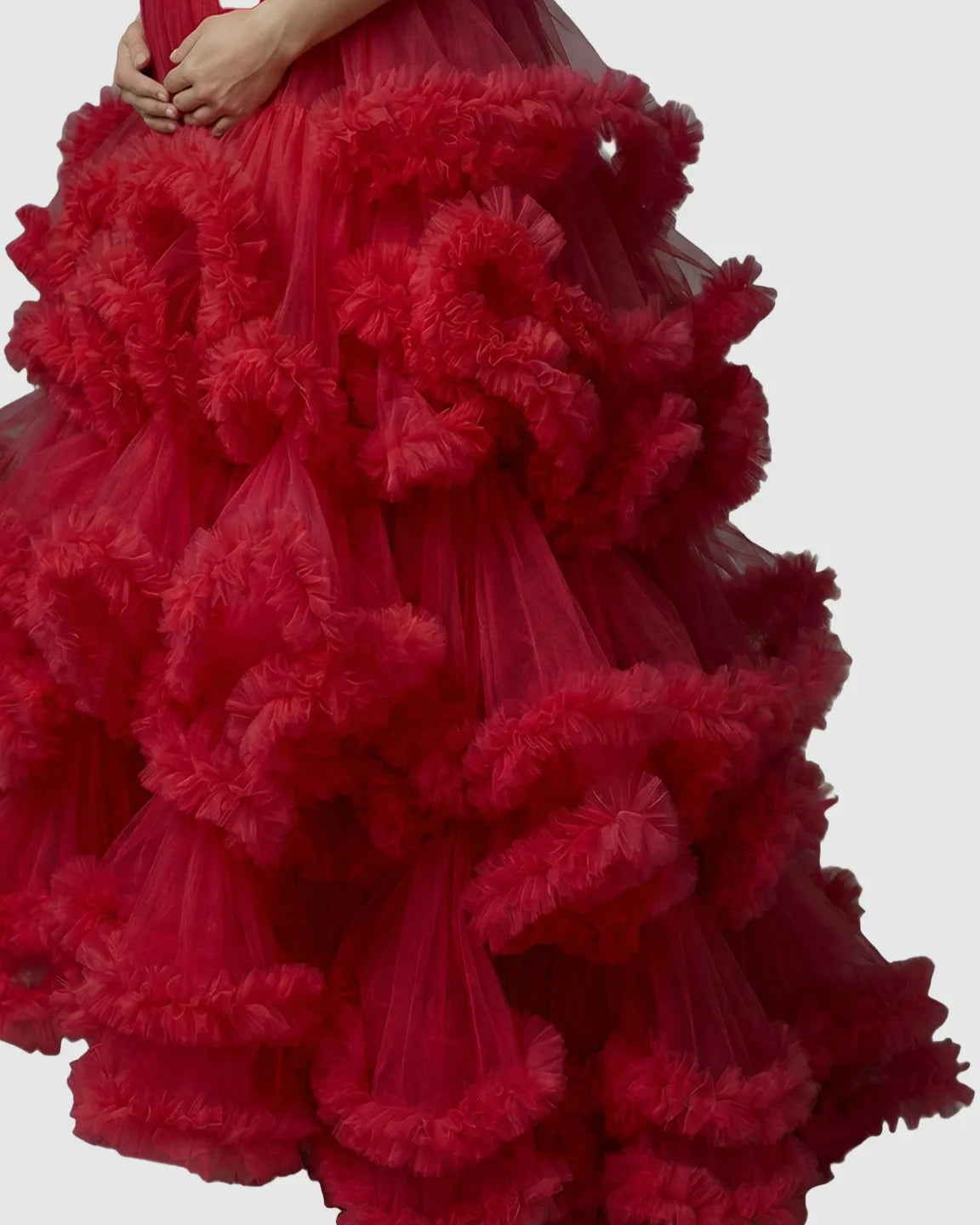 Strapless Bodice Multi-Layered Ruffled Skirt Maternity Photoshoot Dress