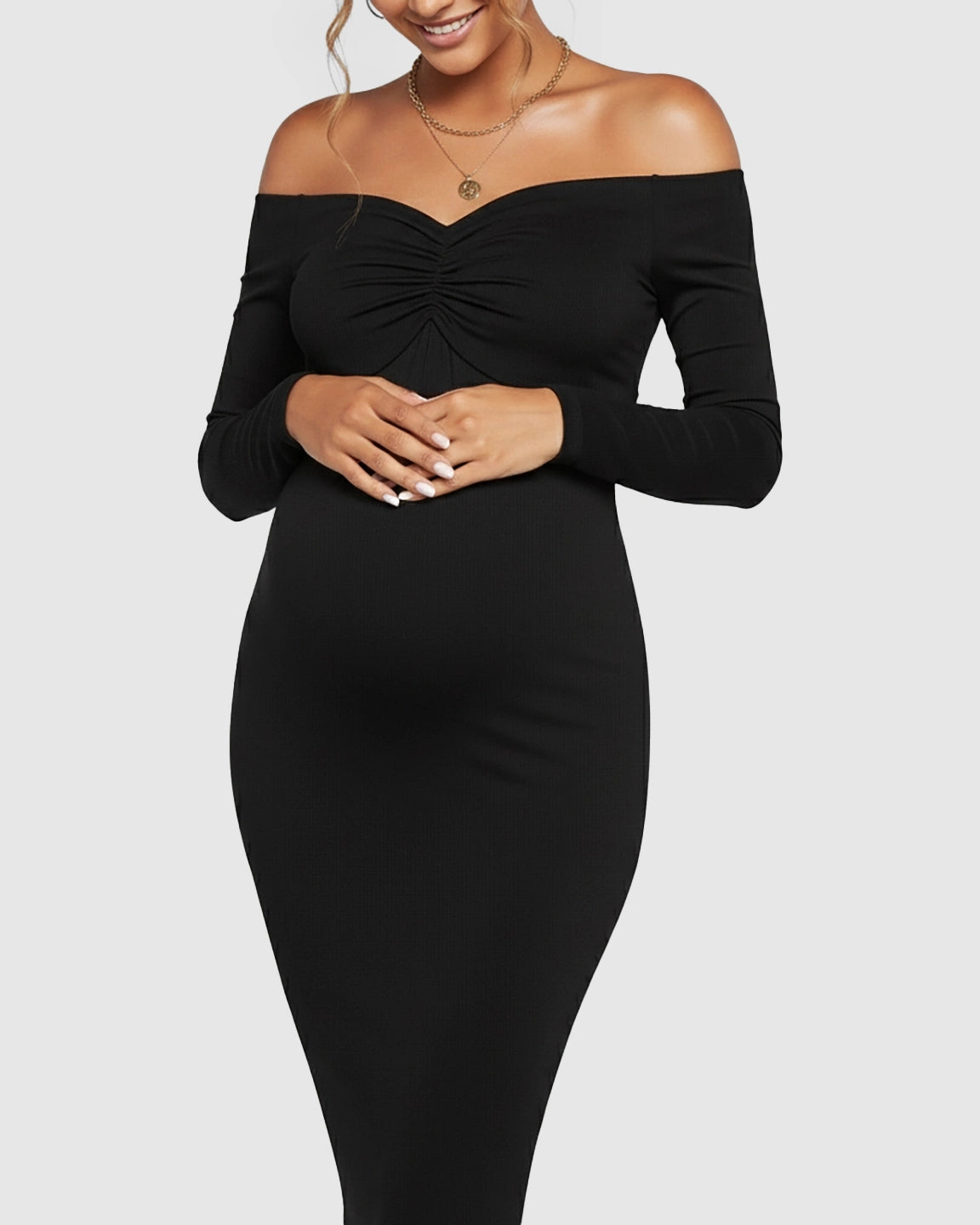 Off-Shoulder Bodycon Maternity Midi Dress