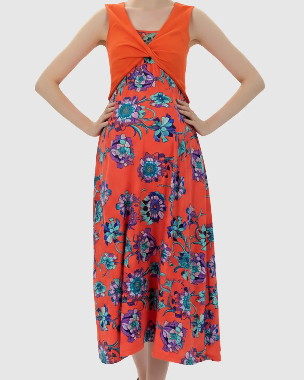Twist-Front Floral Nursing & Maternity Midi Dress