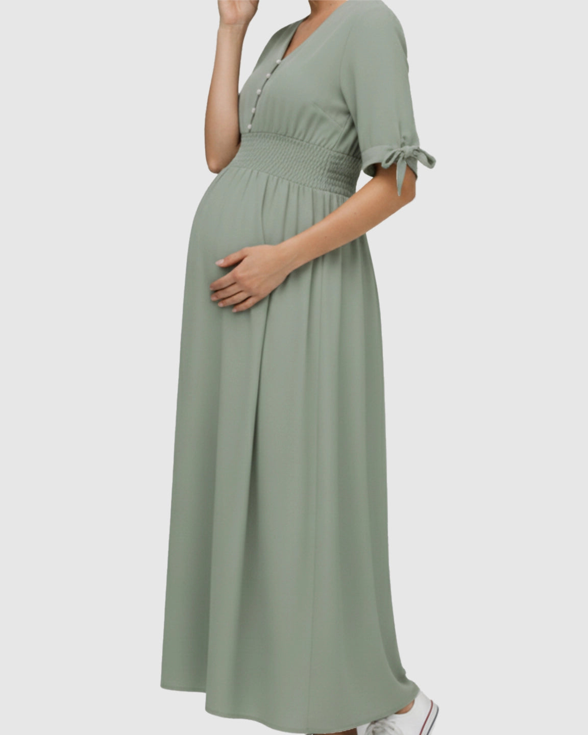Button V-neck Empire Waist Maternity Maxi Dress