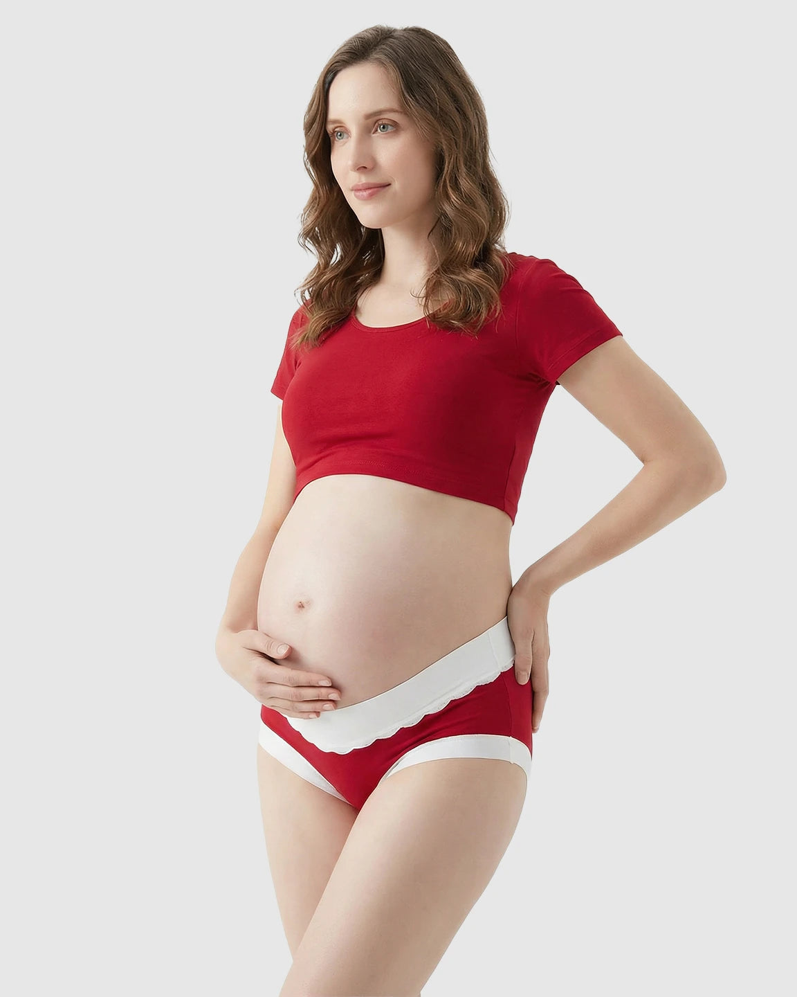 Lace Trim Mid-Waist Color Block Maternity Underwear