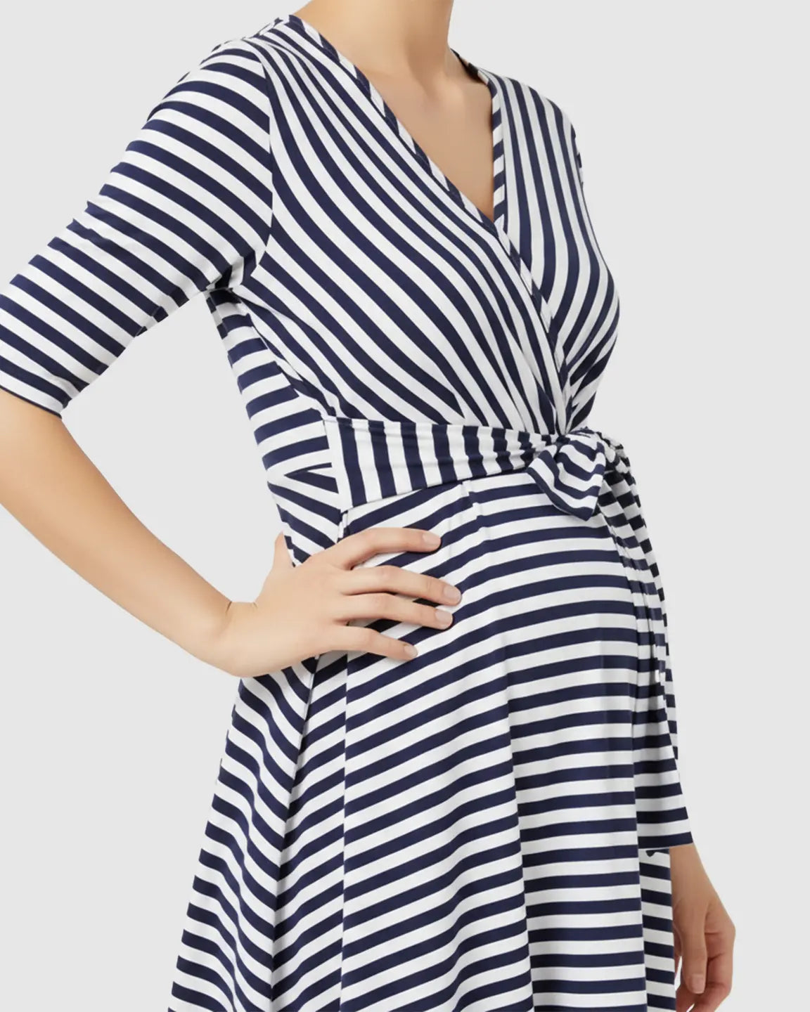 Wrap-Front Striped Nursing & Maternity Midi Dress