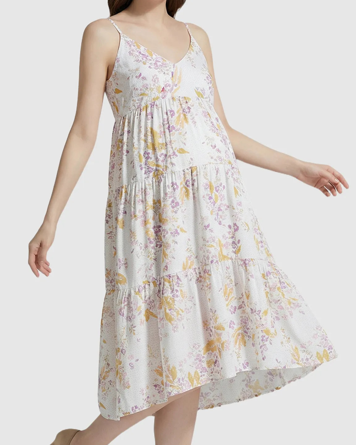 Floral V-Neck Tiered Skirt Maternity Nightgown