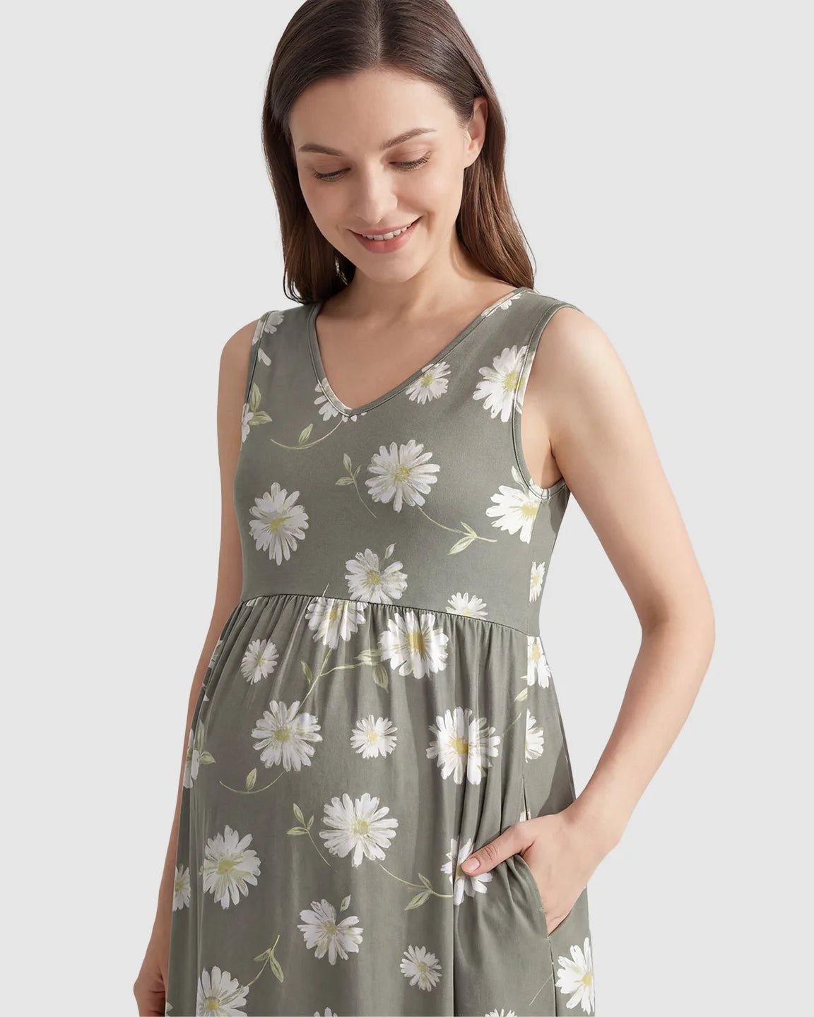 Floral Print A-line Maternity Midi Dress
