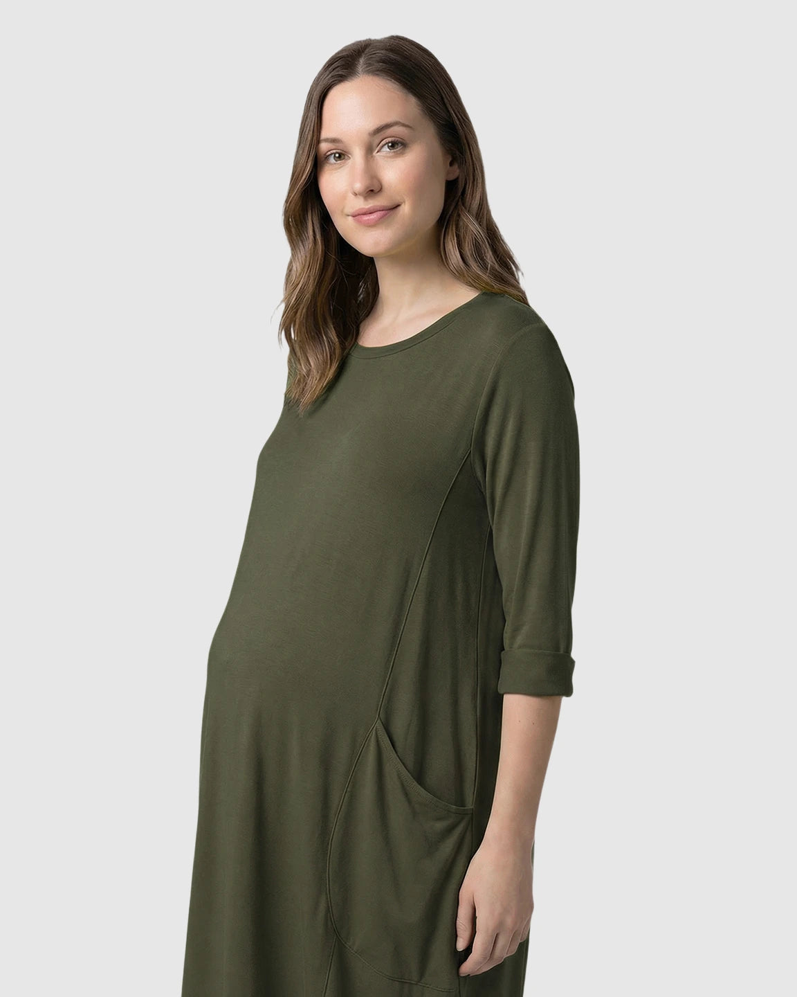Pocketed Lantern Skirt Maternity Midi Dress