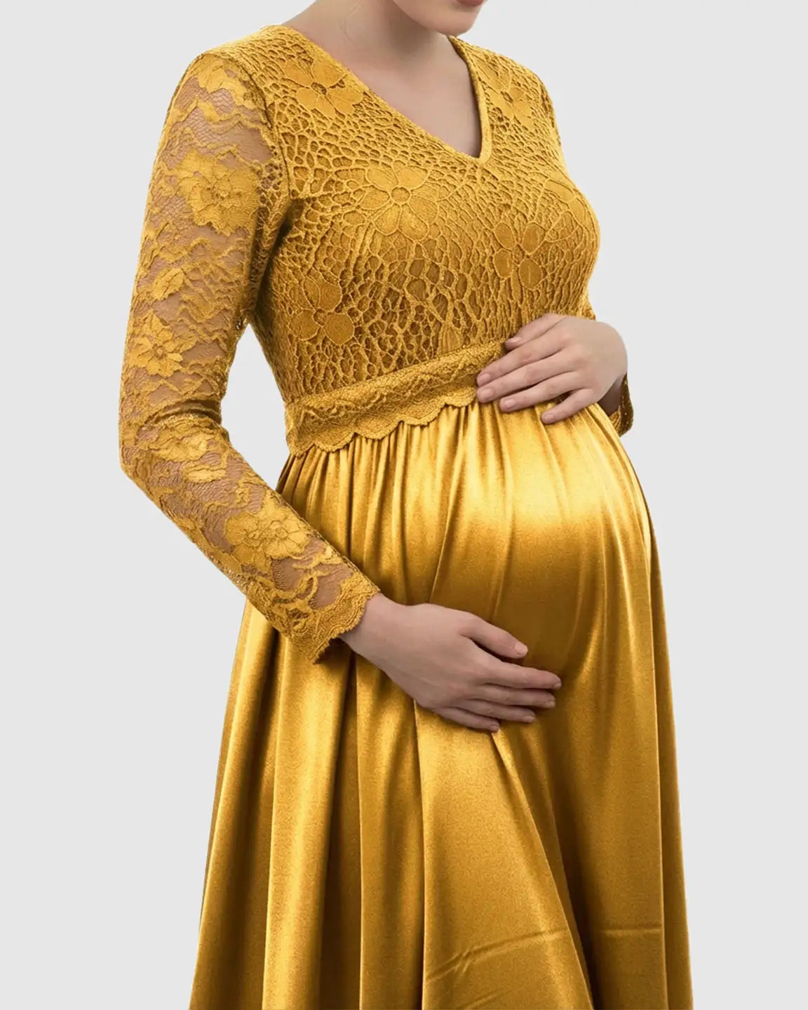 Lace Spliced Bodice Trailing Skirt Maternity Photoshoot Maxi Dress