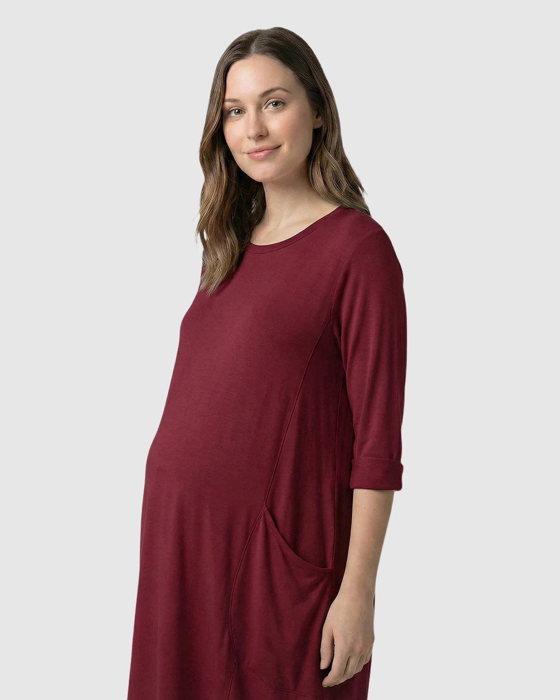 Pocketed Lantern Skirt Maternity Midi Dress