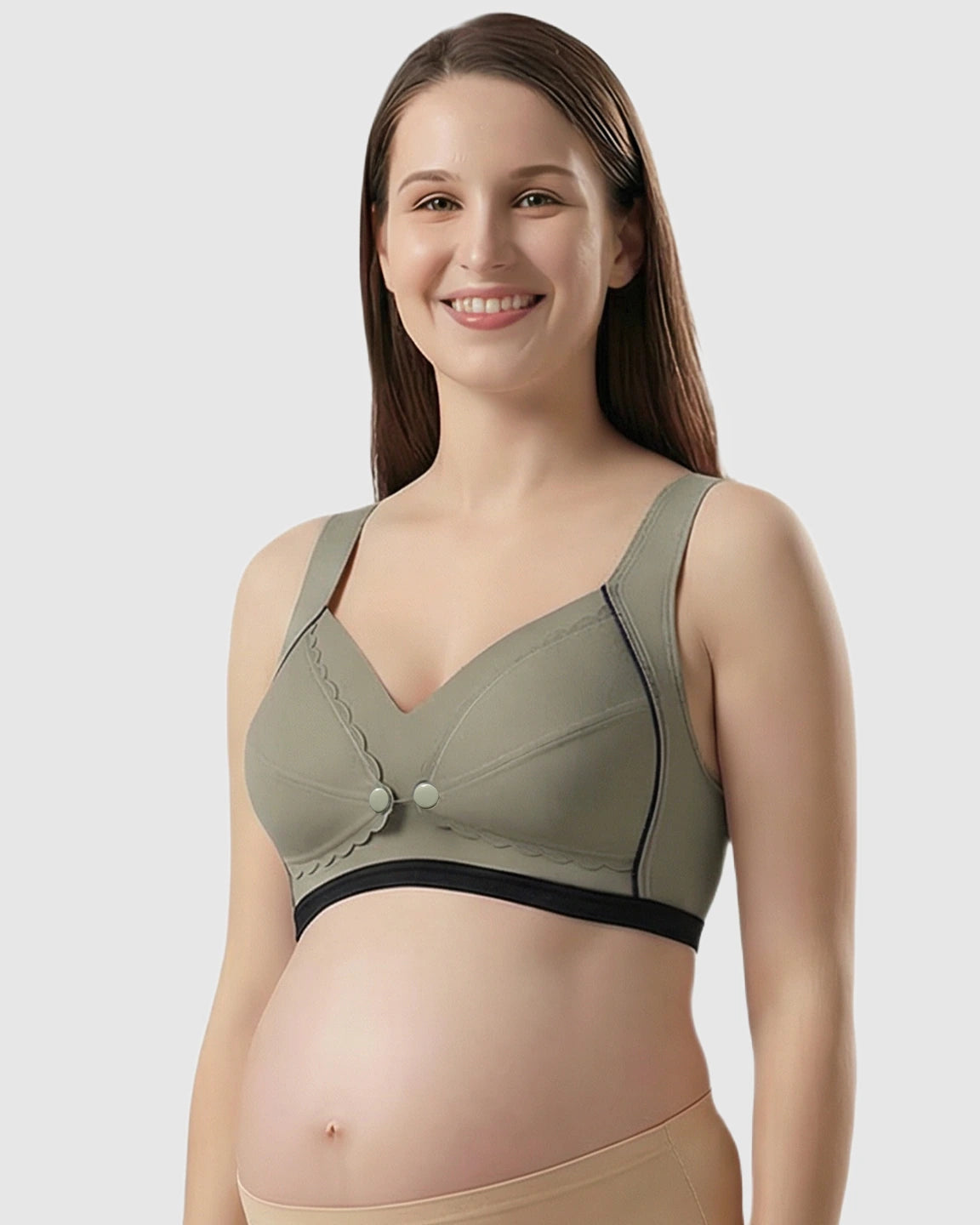 Scalloped V-Neck Contrast Trim Nursing Bra