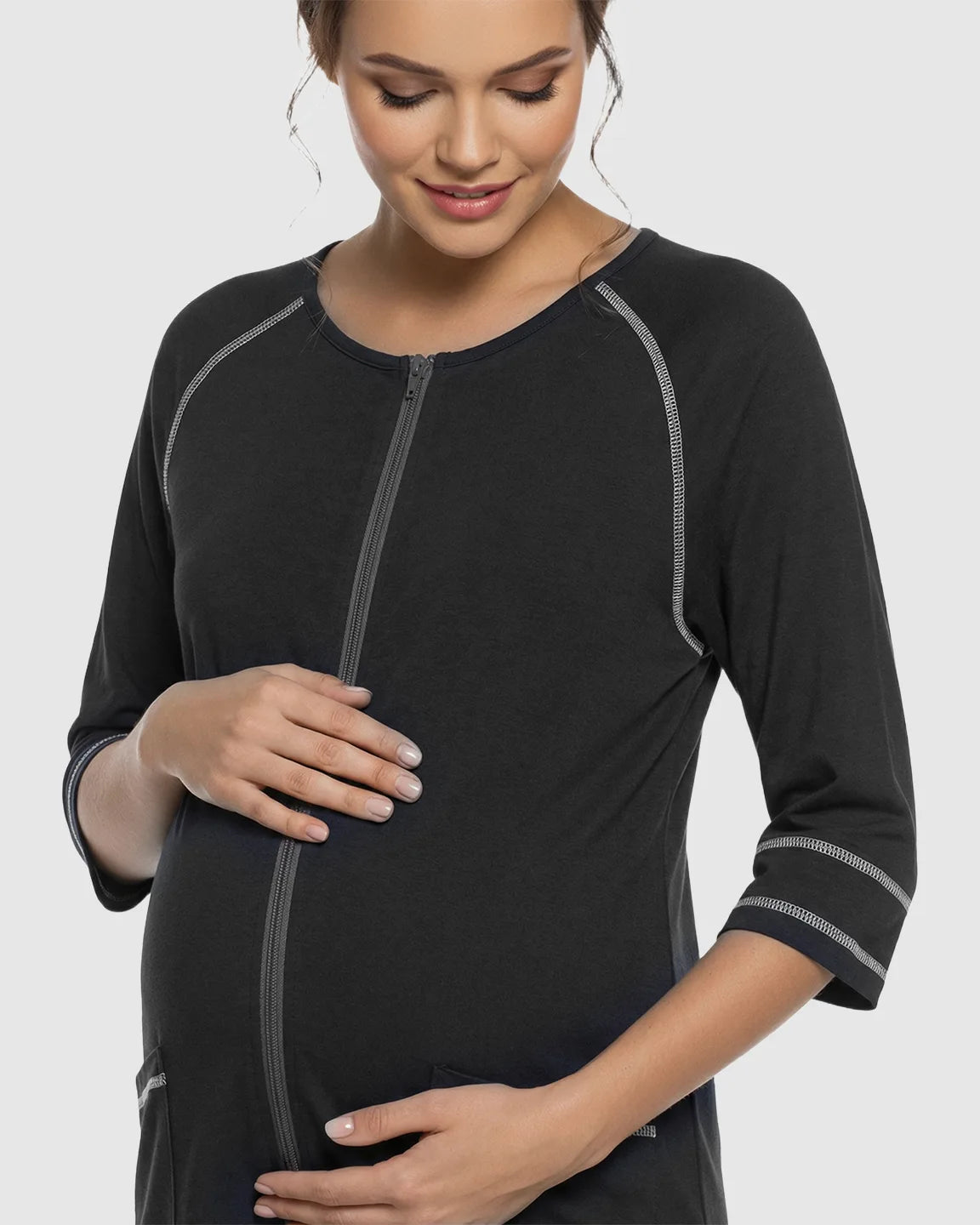 Front Zipper Loose Fit Maternity & Nursing Dress