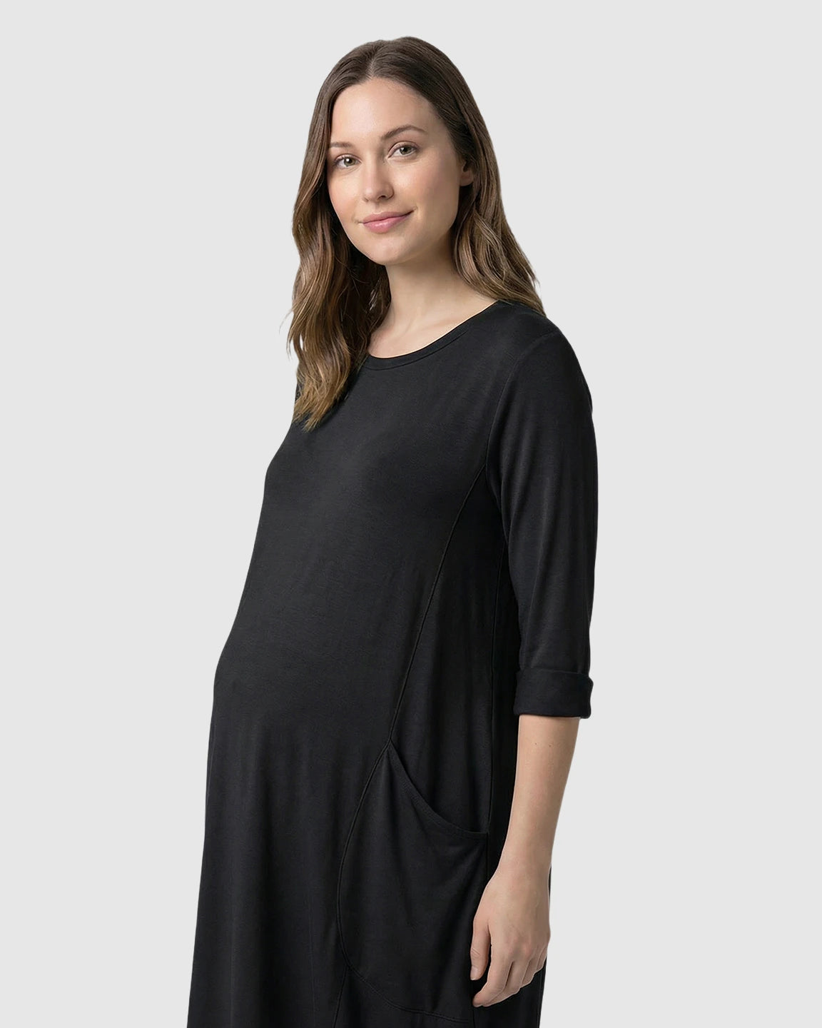 Pocketed Lantern Skirt Maternity Midi Dress