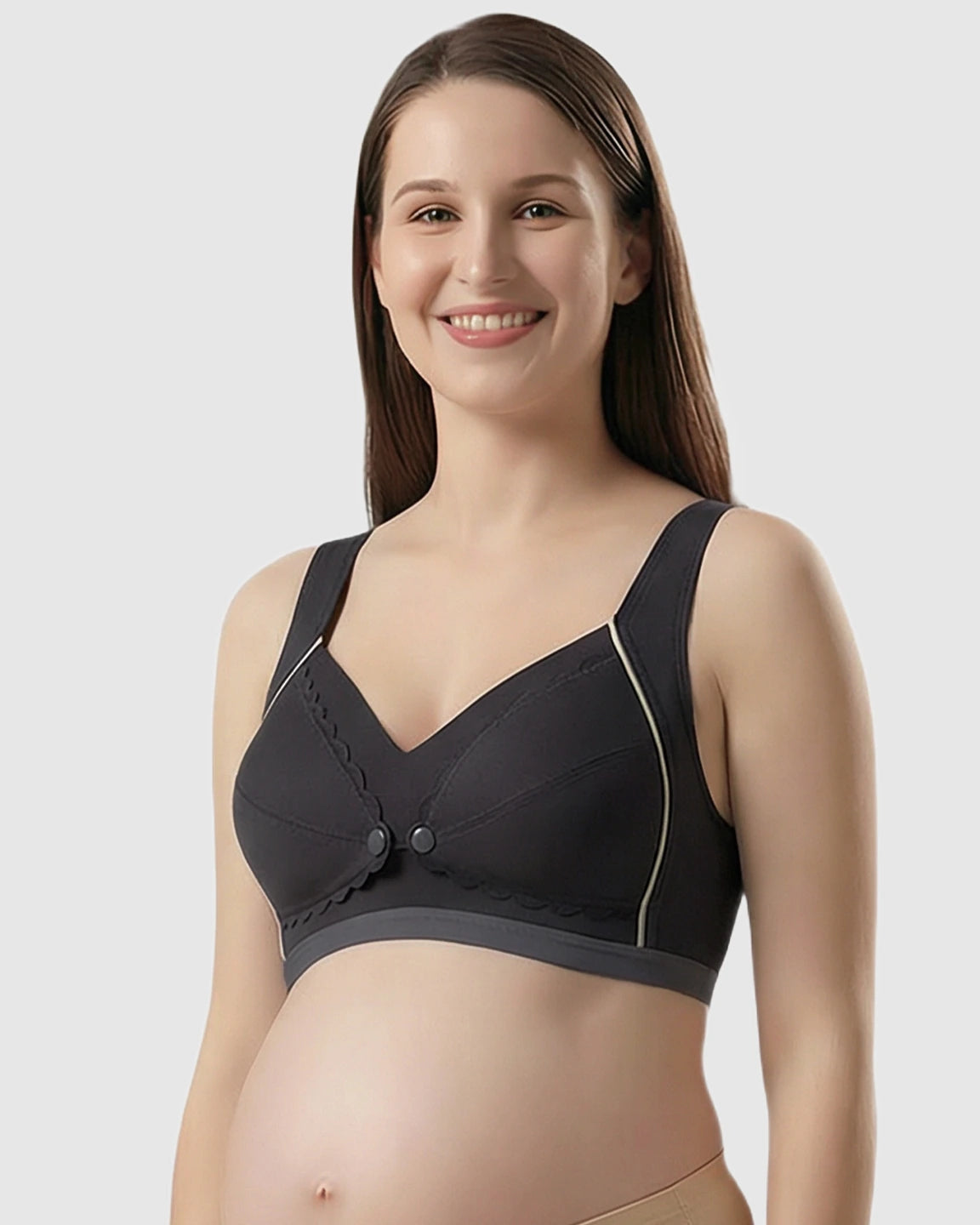 Scalloped V-Neck Contrast Trim Nursing Bra