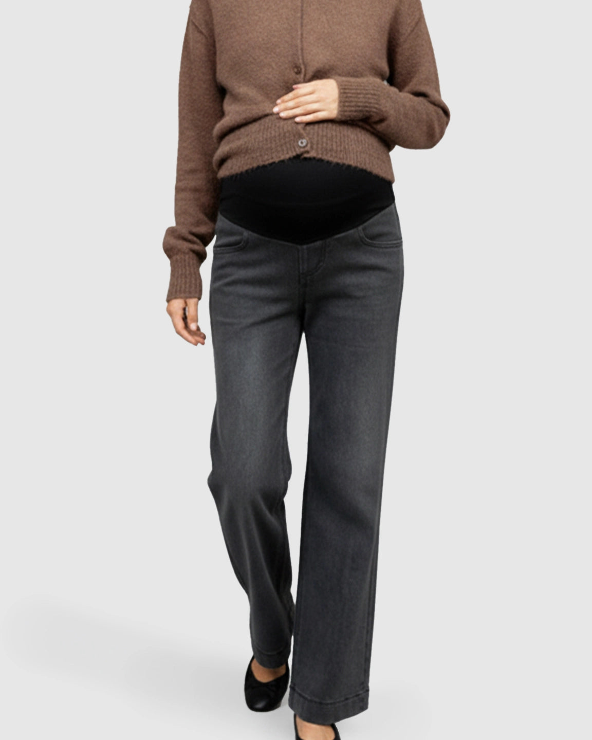 Folded Hem Wide Leg Maternity Jeans