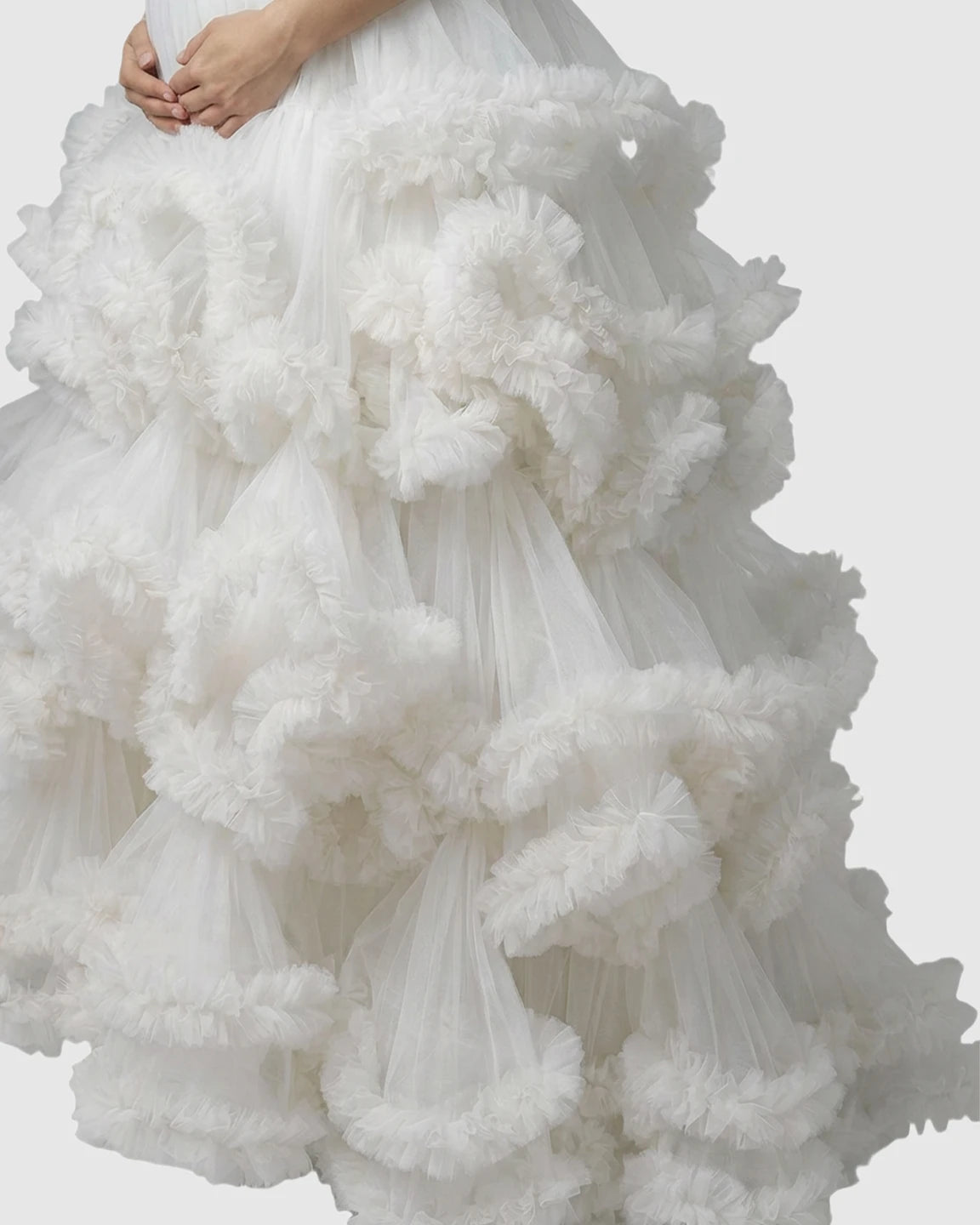 Strapless Bodice Multi-Layered Ruffled Skirt Maternity Photoshoot Dress