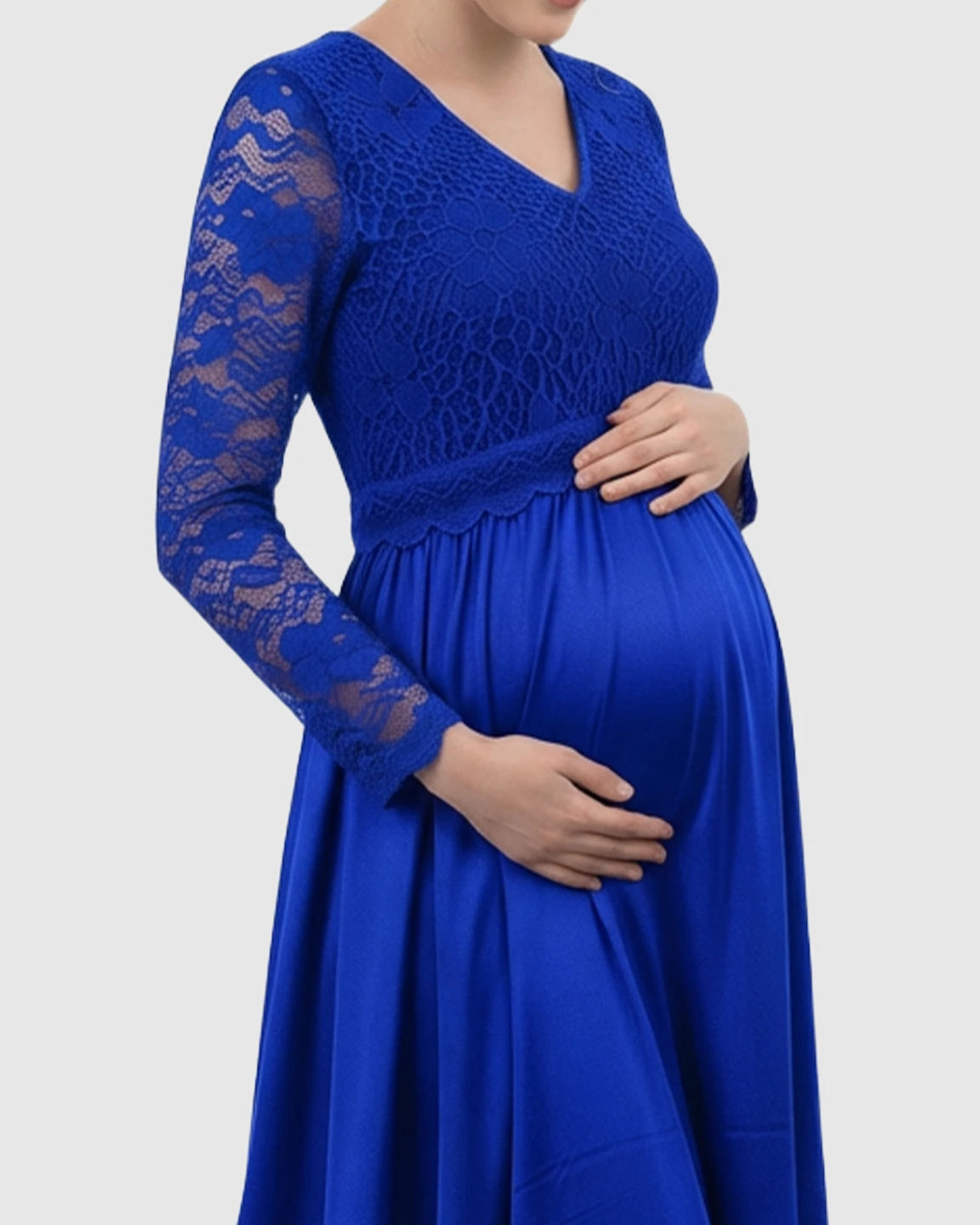 Lace Spliced Bodice Trailing Skirt Maternity Photoshoot Maxi Dress