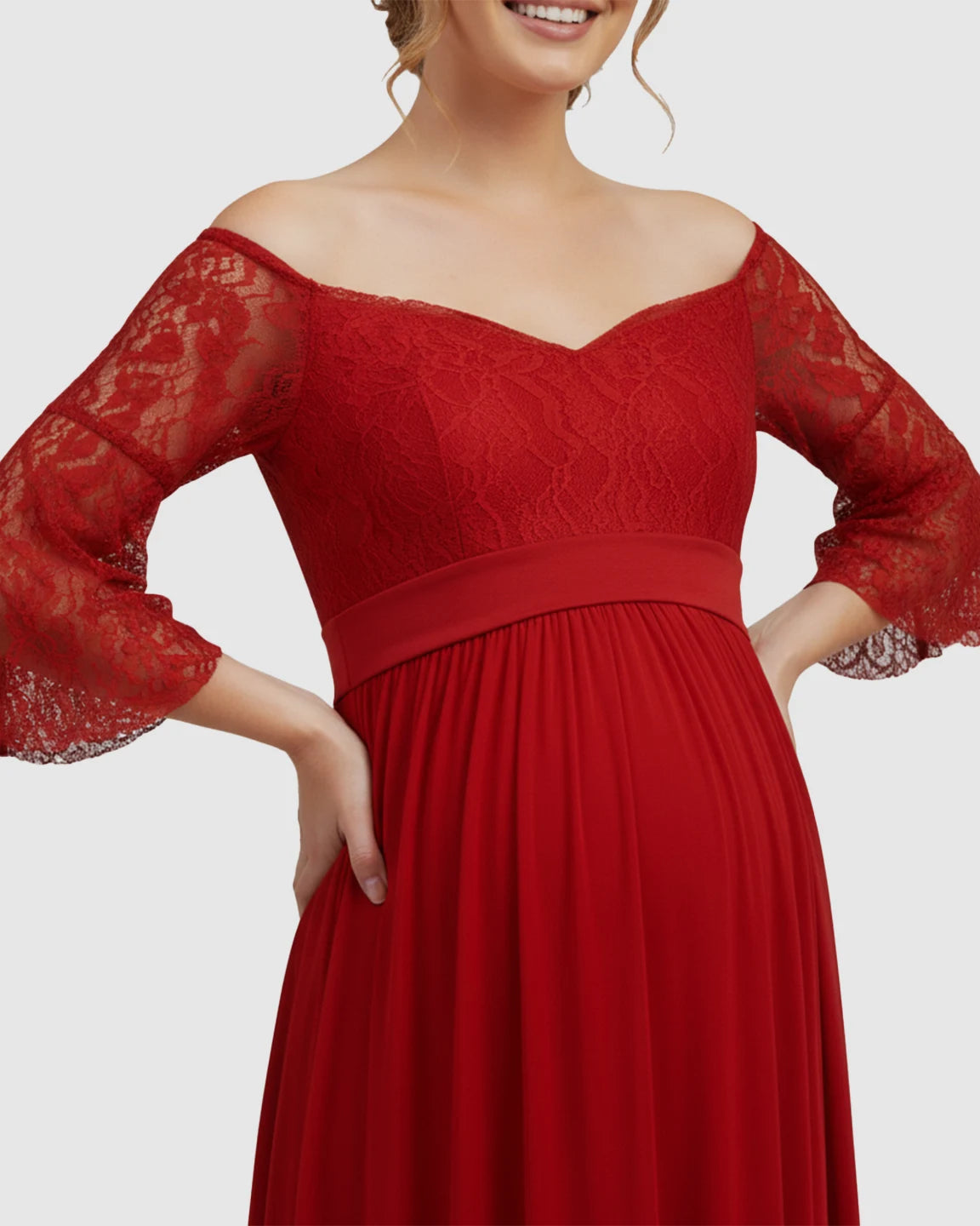 Off-Shoulder Lace Bodice Maternity Photoshoot Dress