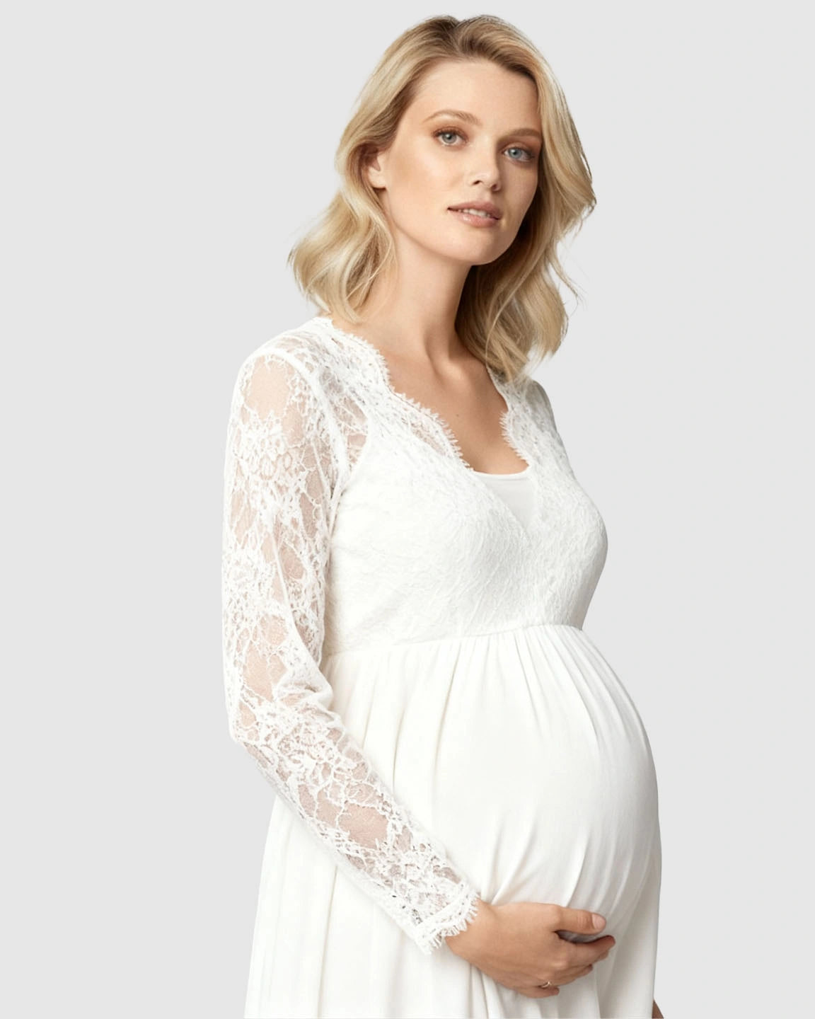 Scalloped Lace Neckline Elegant Maternity Gown