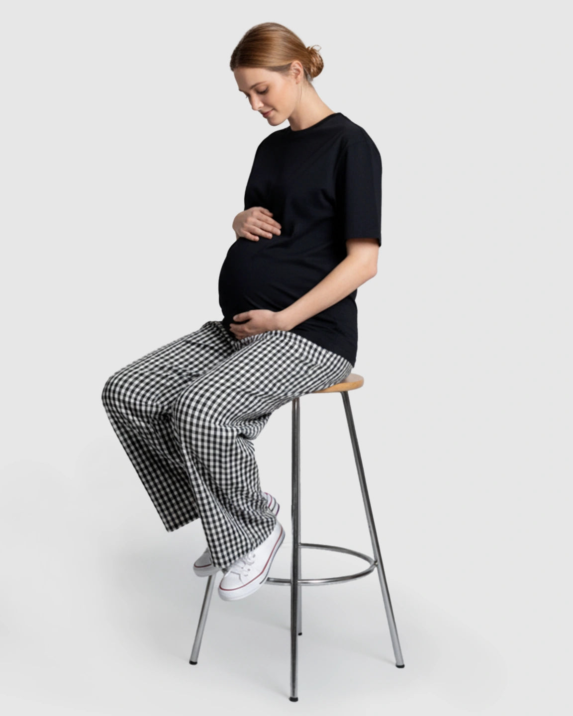Plaid Print Wide-Leg Maternity Trousers