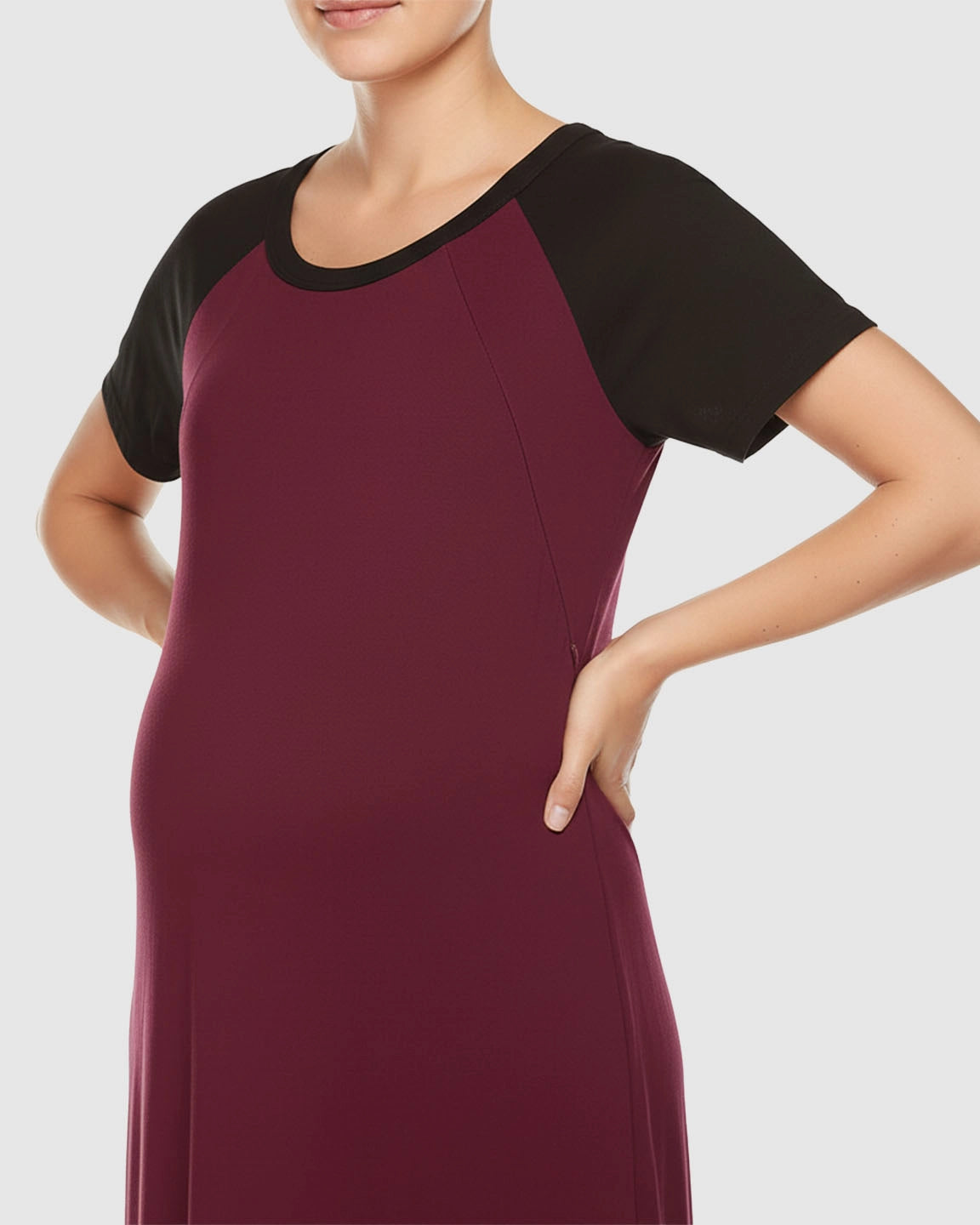 Contrast Sleeve Loose Fit Maternity & Nursing Dress