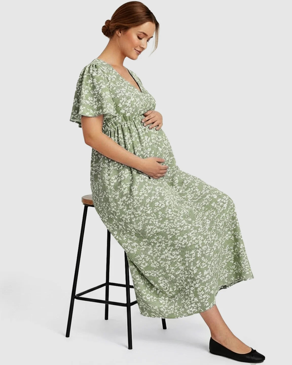 V-neck Bohemian Style Maternity Maxi Dress
