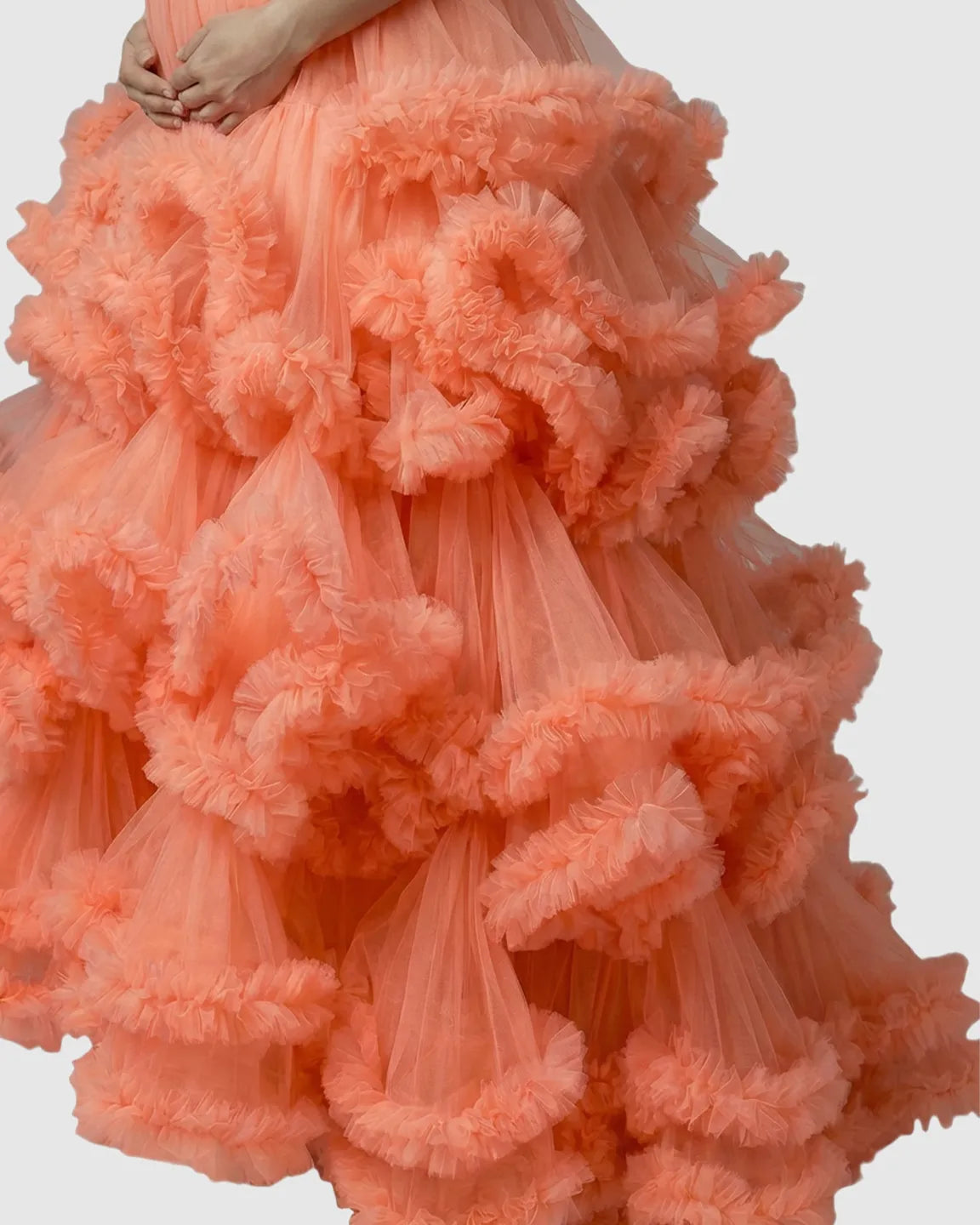 Strapless Bodice Multi-Layered Ruffled Skirt Maternity Photoshoot Dress