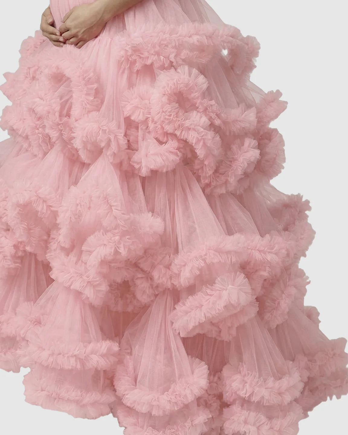 Strapless Bodice Multi-Layered Ruffled Skirt Maternity Photoshoot Dress