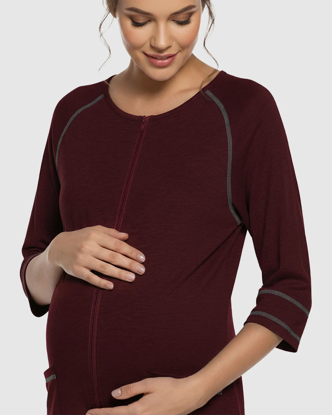 Front Zipper Loose Fit Maternity & Nursing Dress