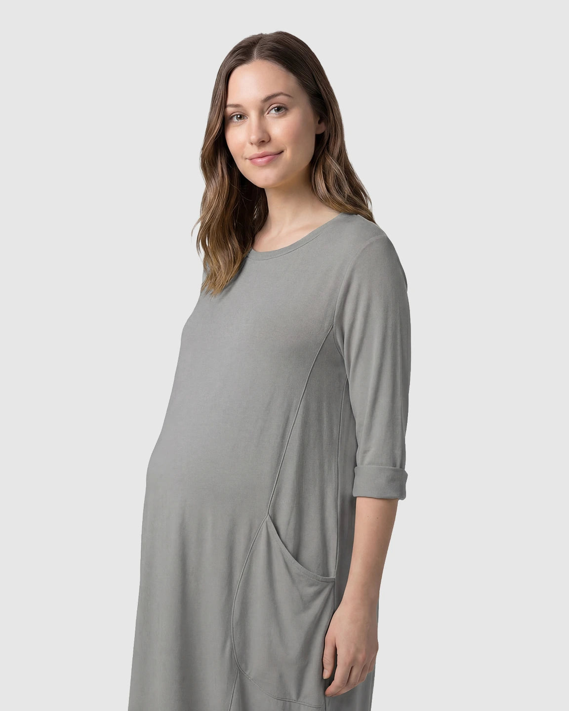 Pocketed Lantern Skirt Maternity Midi Dress