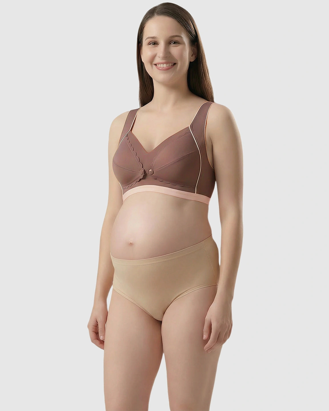 Scalloped V-Neck Contrast Trim Nursing Bra