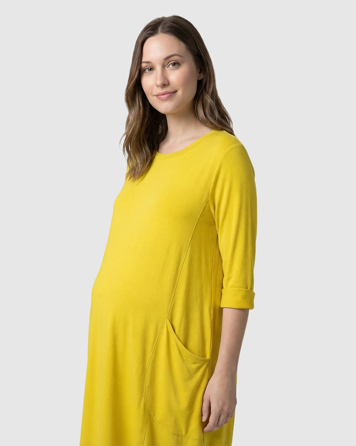 Pocketed Lantern Skirt Maternity Midi Dress