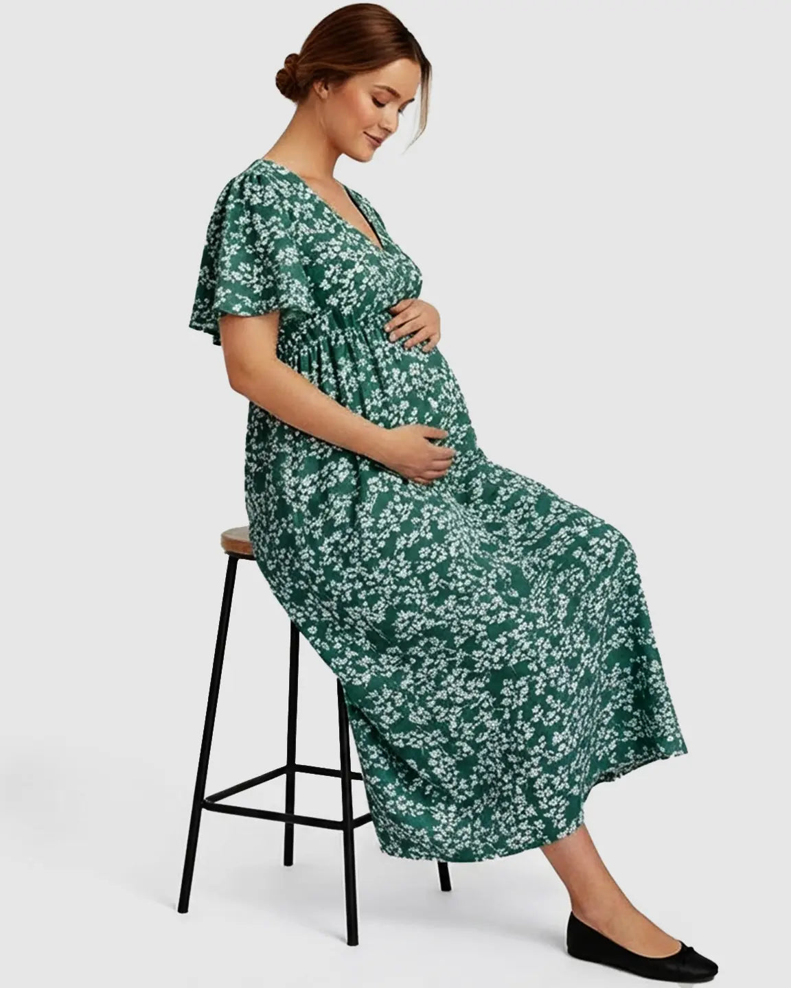 Cinched Waist Boho Maternity Maxi Dress