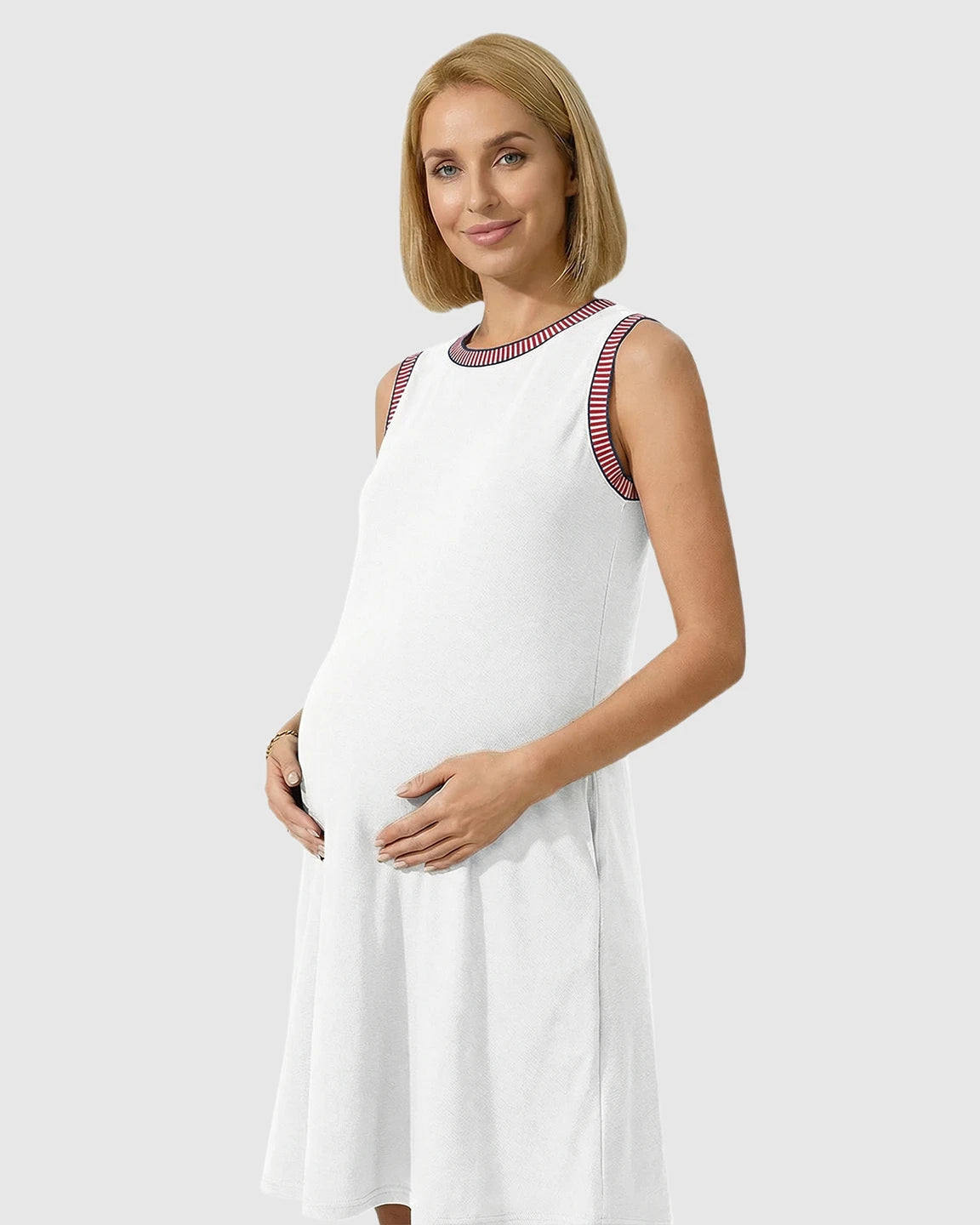 Sleeveless Mid-Waist Umbrella Skirt Maternity Dress