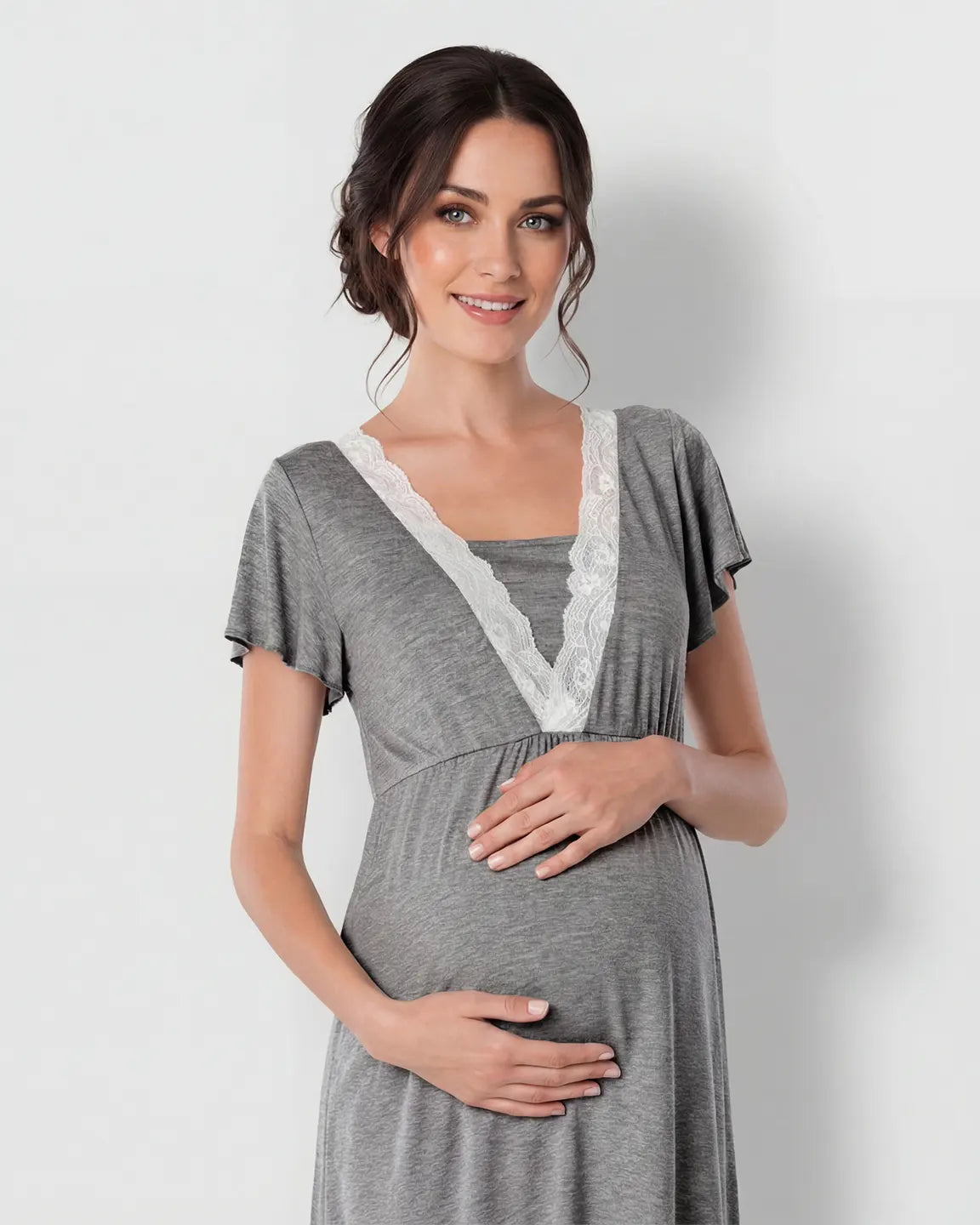 Lace-Trim V-Neck Maternity & Nursing Nightdress