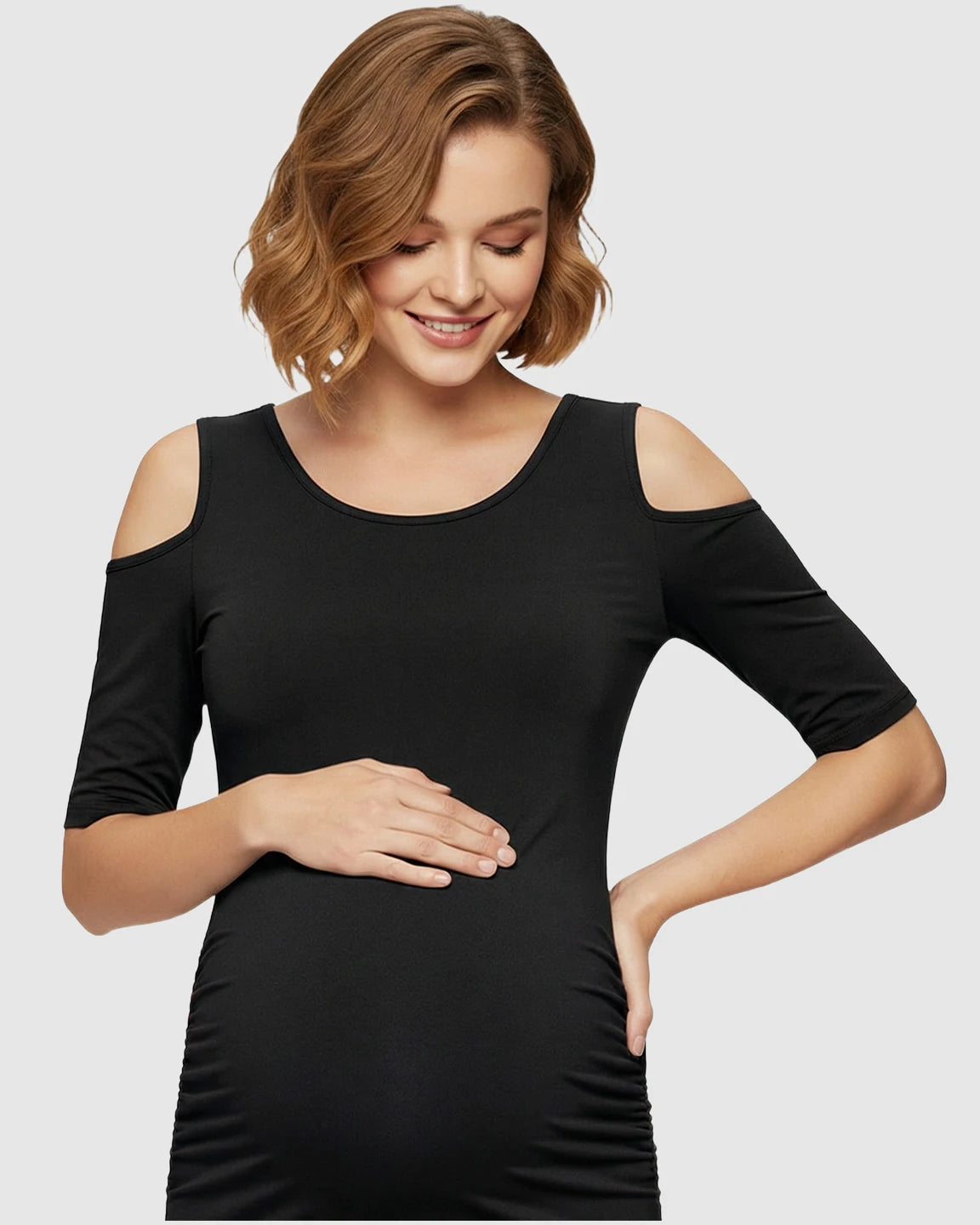 Cold Shoulder Ruched Bodycon Maternity Dress