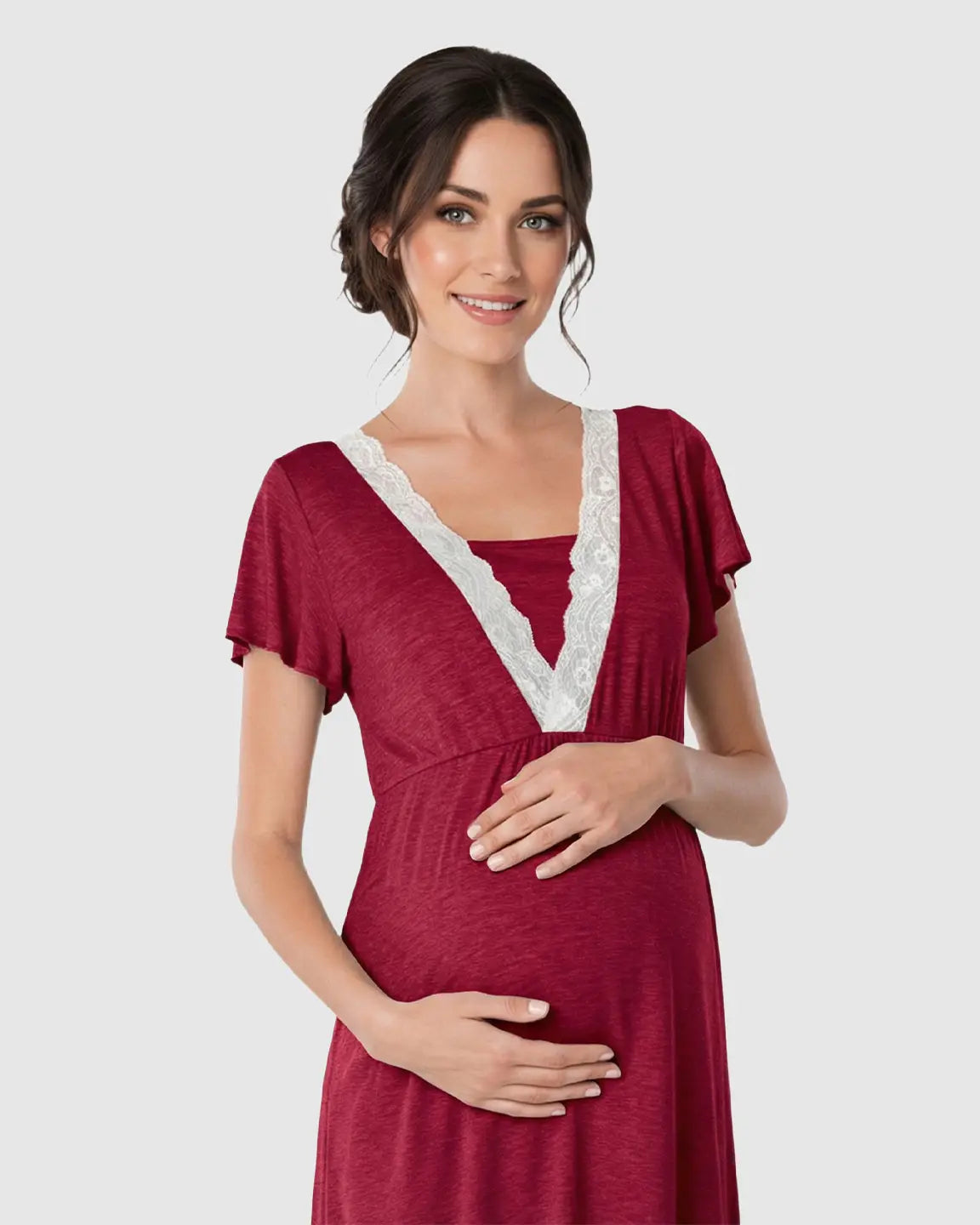 Lace-Trim V-Neck Maternity & Nursing Nightdress