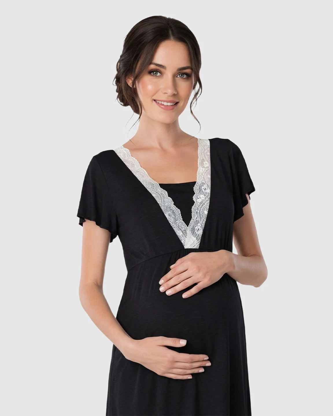 Lace-Trim V-Neck Maternity & Nursing Nightdress