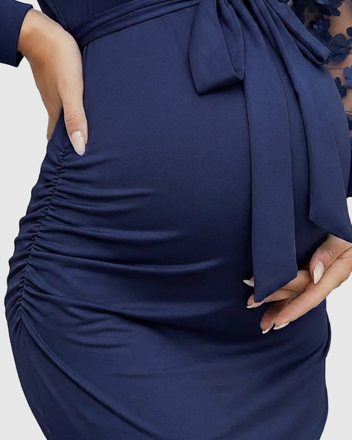 Floral Sleeves Tie Waist Maternity Dress