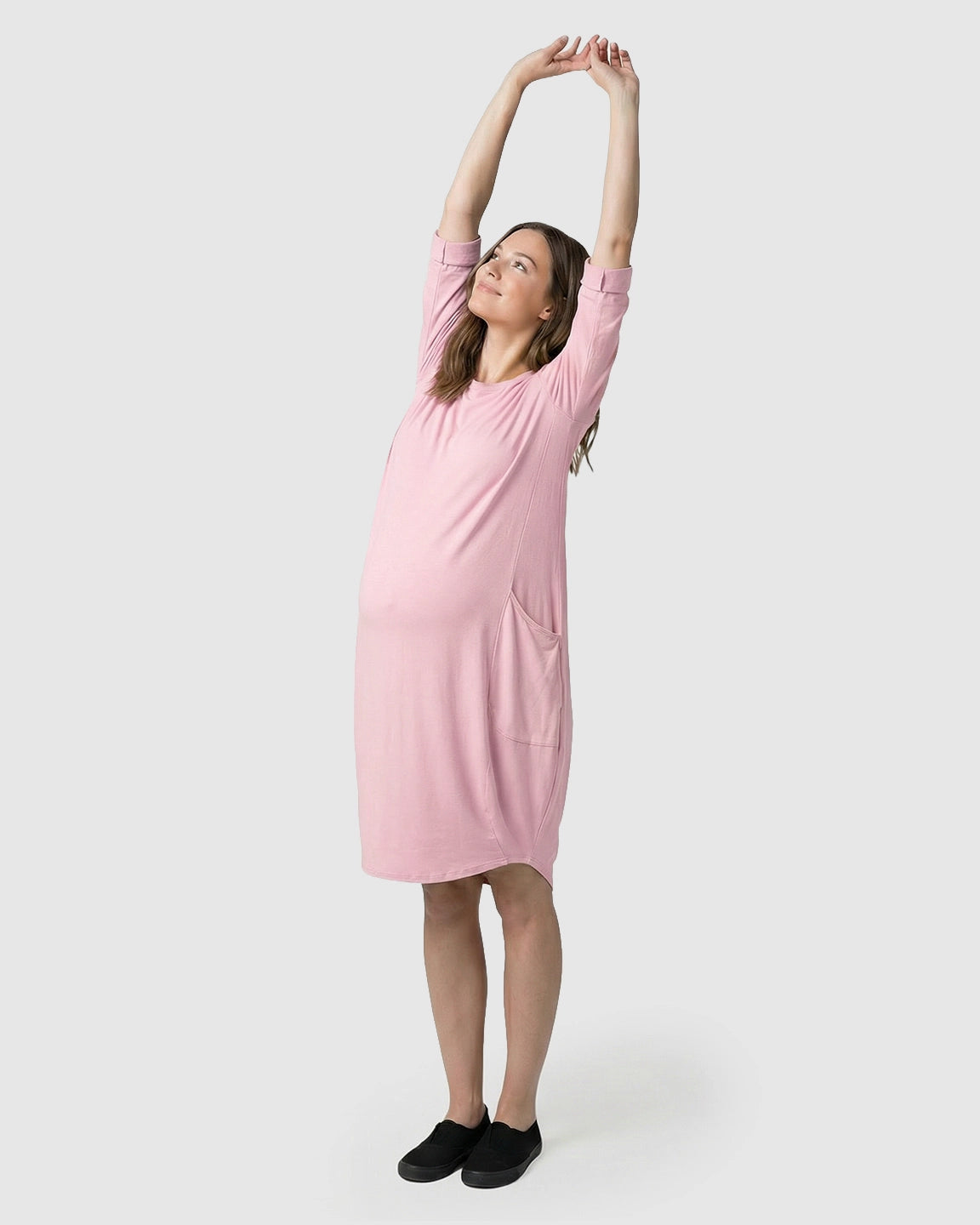 Pocketed Lantern Skirt Maternity Midi Dress