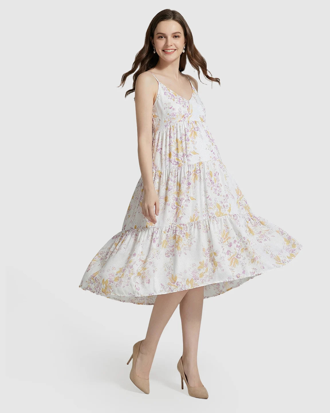 Floral V-Neck Tiered Skirt Maternity Nightgown