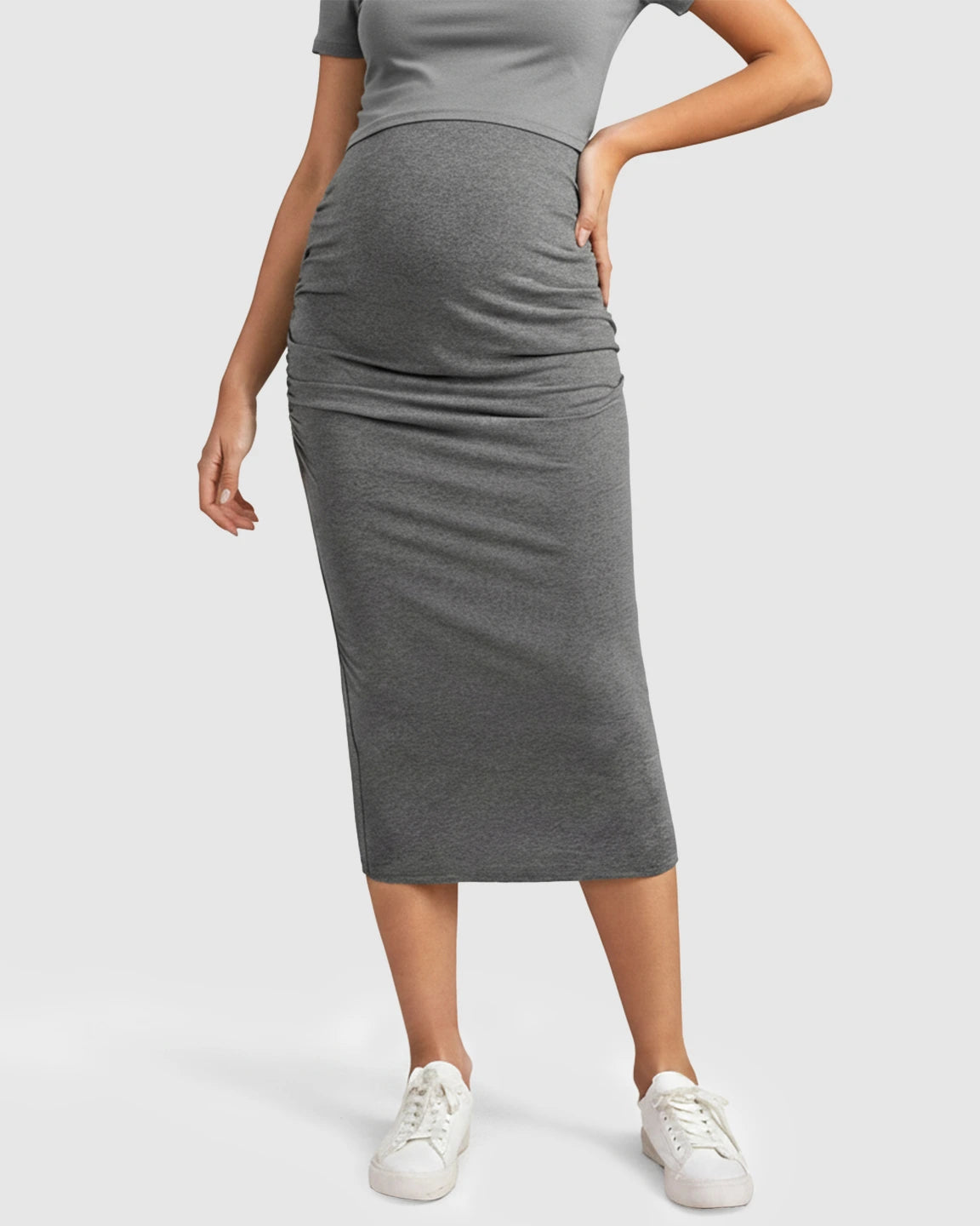Ruched Fitted-Style Maternity Midi Skirt