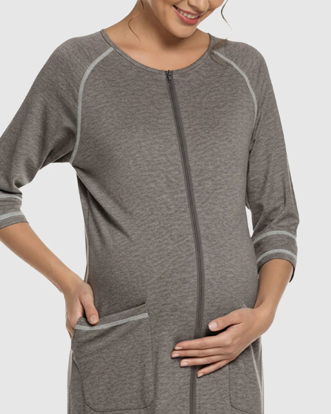 Front Zipper Loose Fit Maternity & Nursing Dress