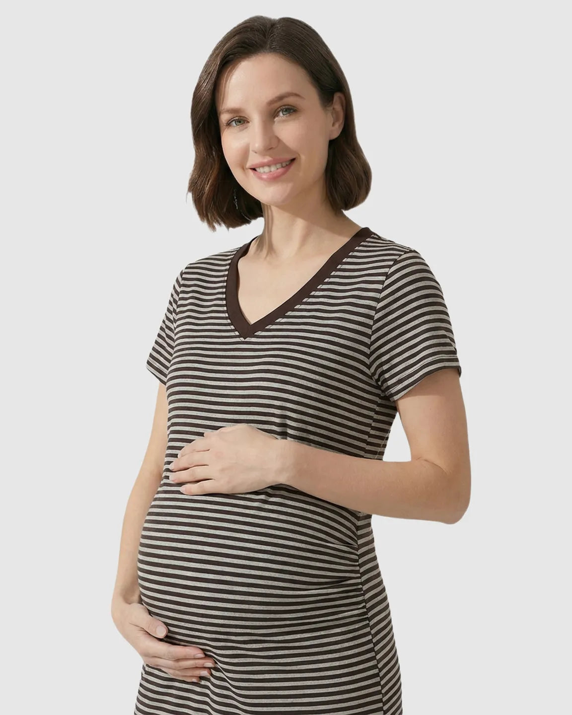 Striped V-Neck Straight Fit Maternity & Nursing Dress