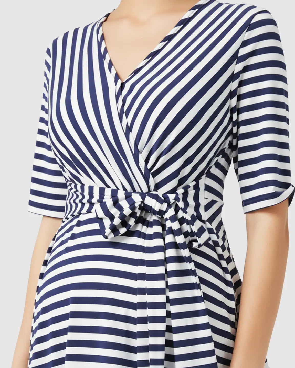 Wrap-Front Striped Nursing & Maternity Midi Dress