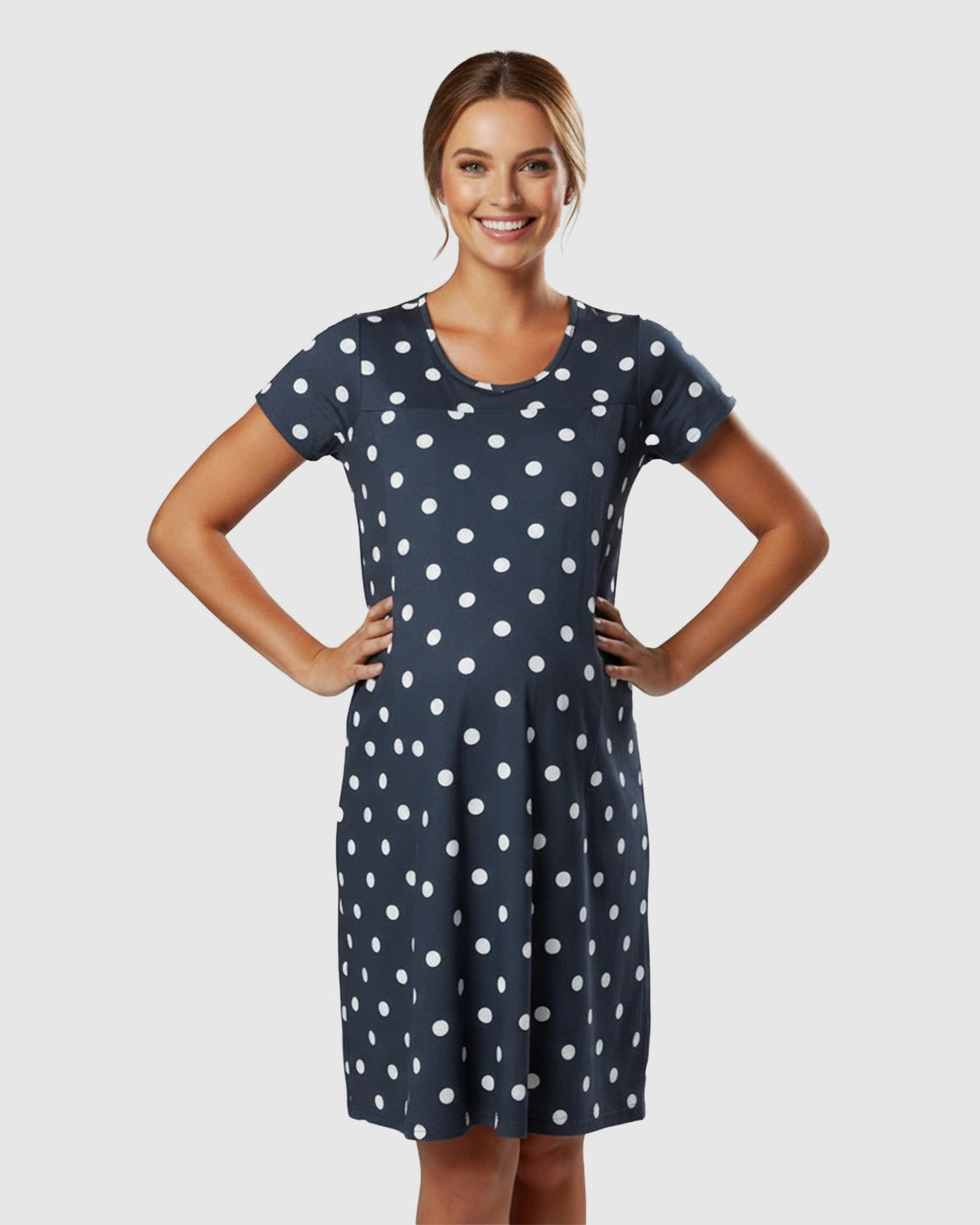Hidden Nursing Opening Polka Dot Maternity Dress