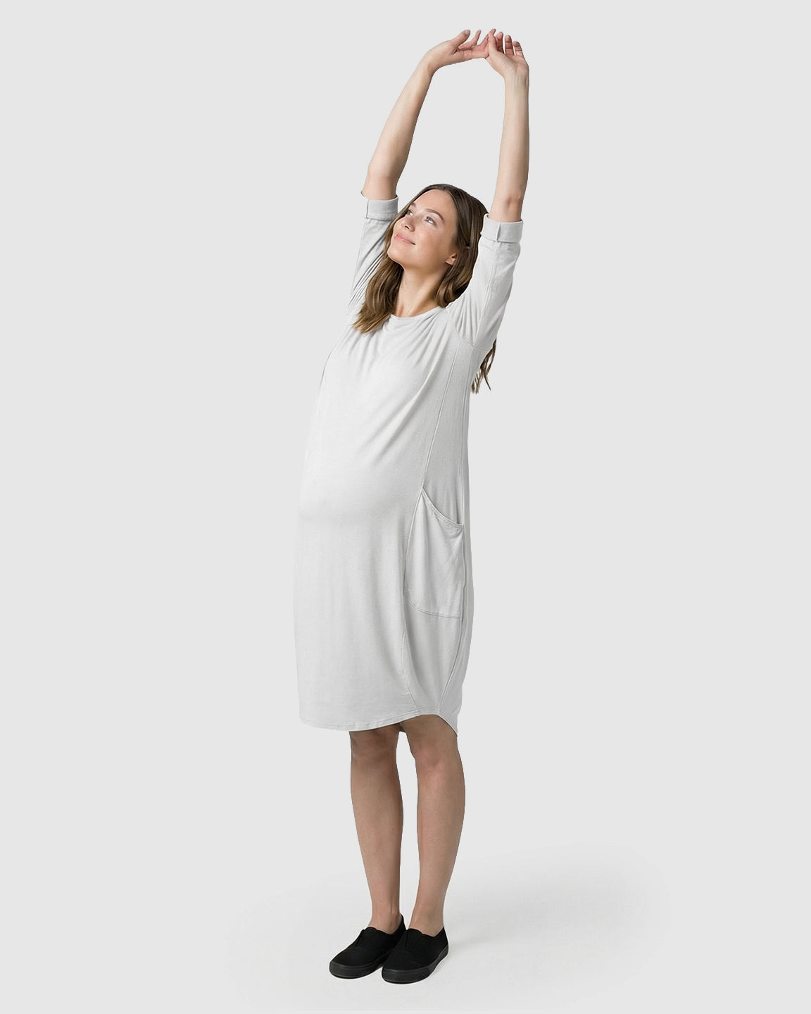 Pocketed Lantern Skirt Maternity Midi Dress