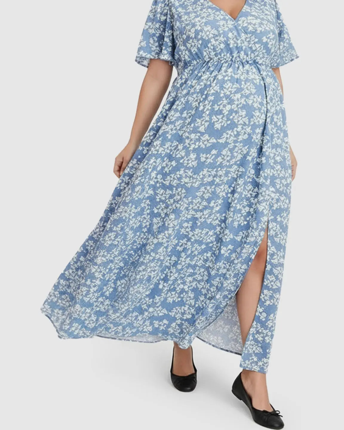 Cinched Waist Bohemian Maternity Maxi Dress