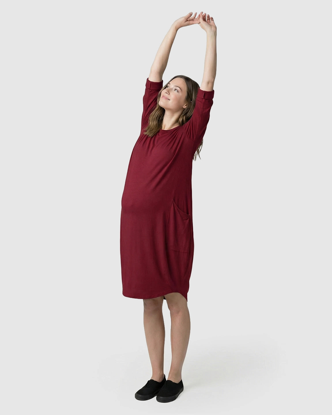 Pocketed Lantern Skirt Maternity Midi Dress