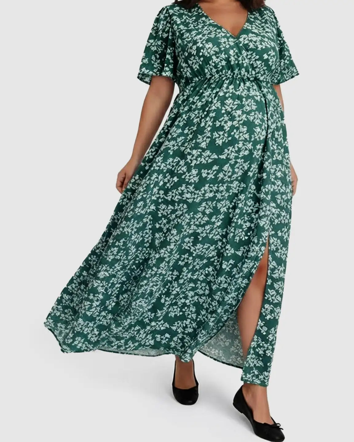 Cinched Waist Boho Maternity Maxi Dress