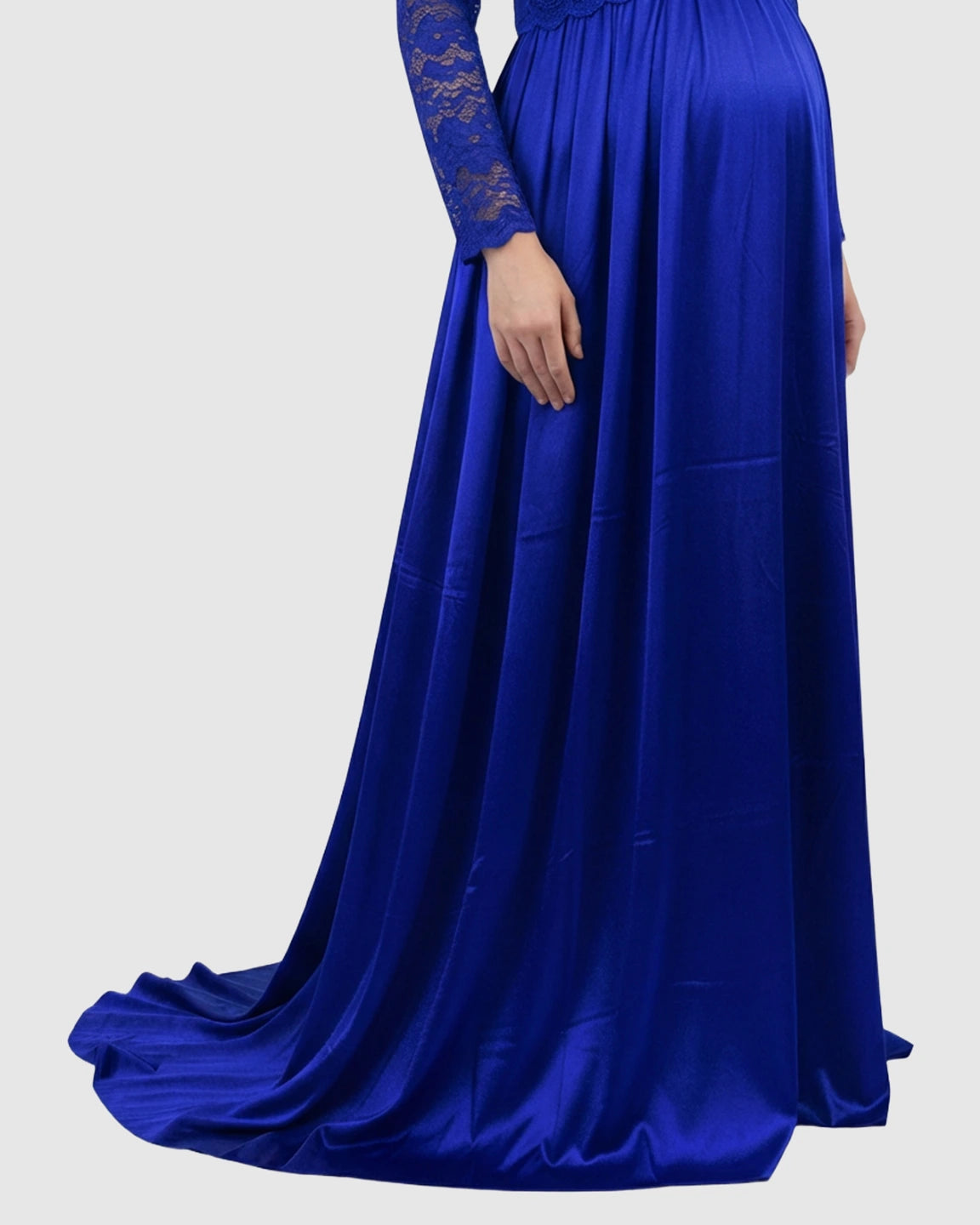 Lace Spliced Bodice Trailing Skirt Maternity Photoshoot Maxi Dress