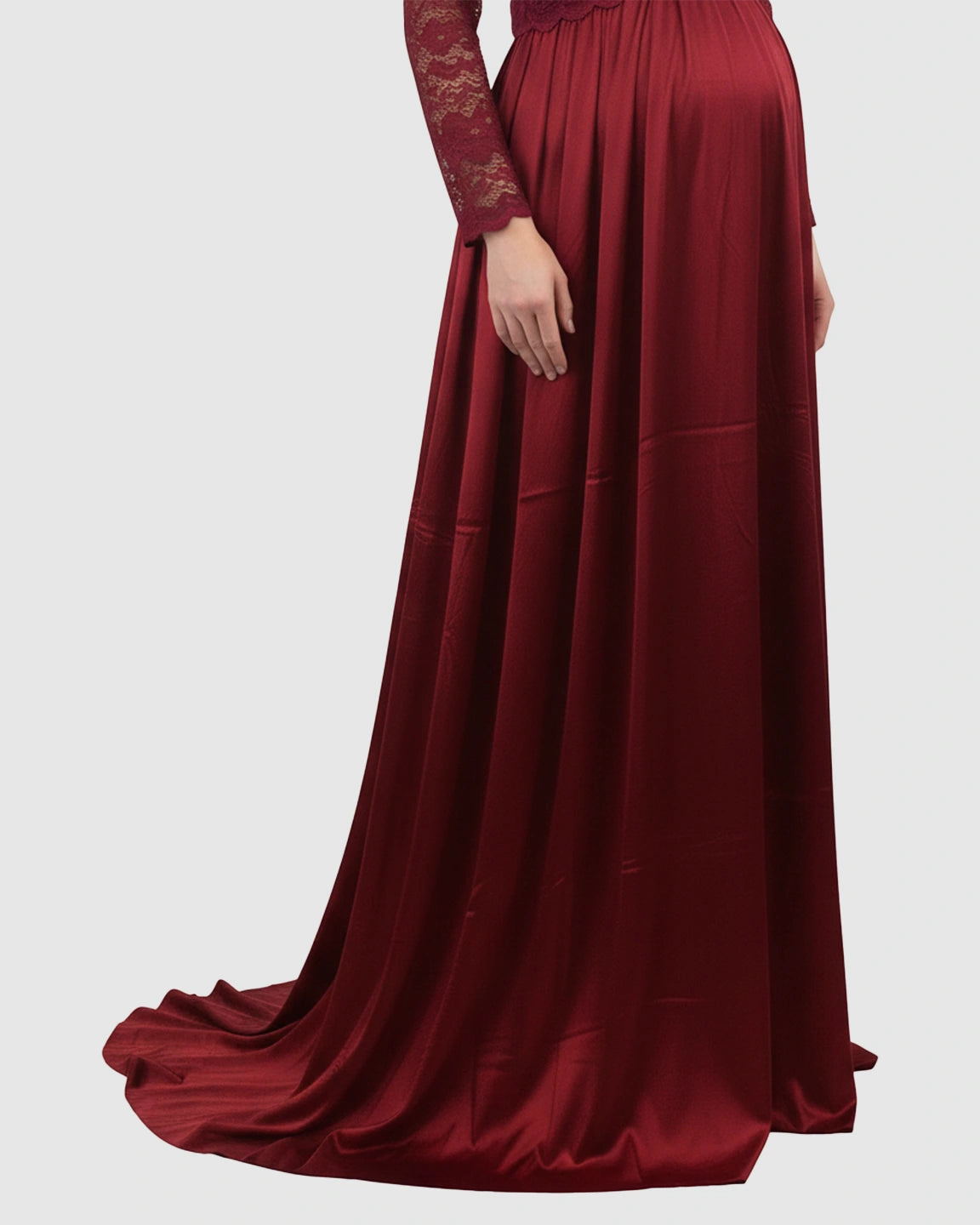 Lace Spliced Bodice Trailing Skirt Maternity Photoshoot Maxi Dress