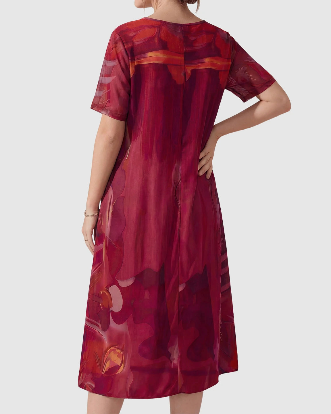 Red Abstract Print Empire Waist Maternity Dress